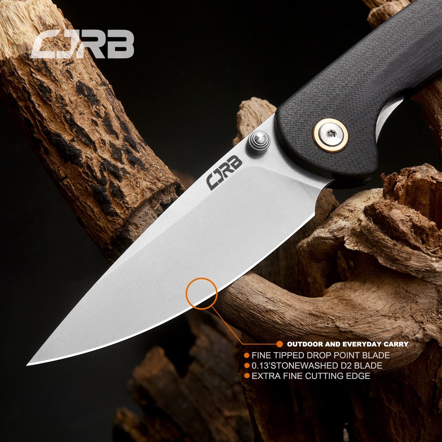 CJRB Feldspar J1912S-BKC folding knife with black G10 handle