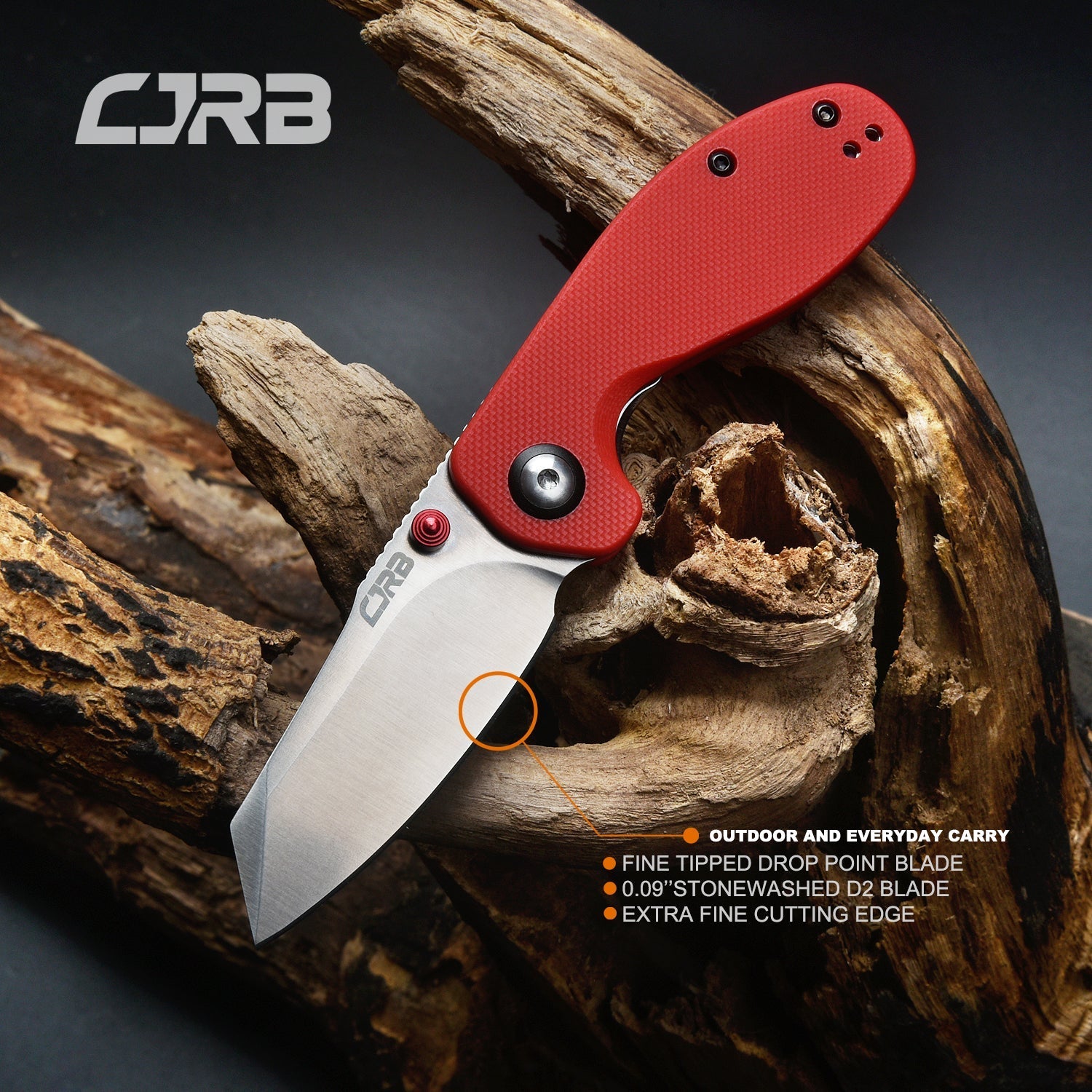 CJRB Maileah J1918-REF folding knife with red G10 handle
