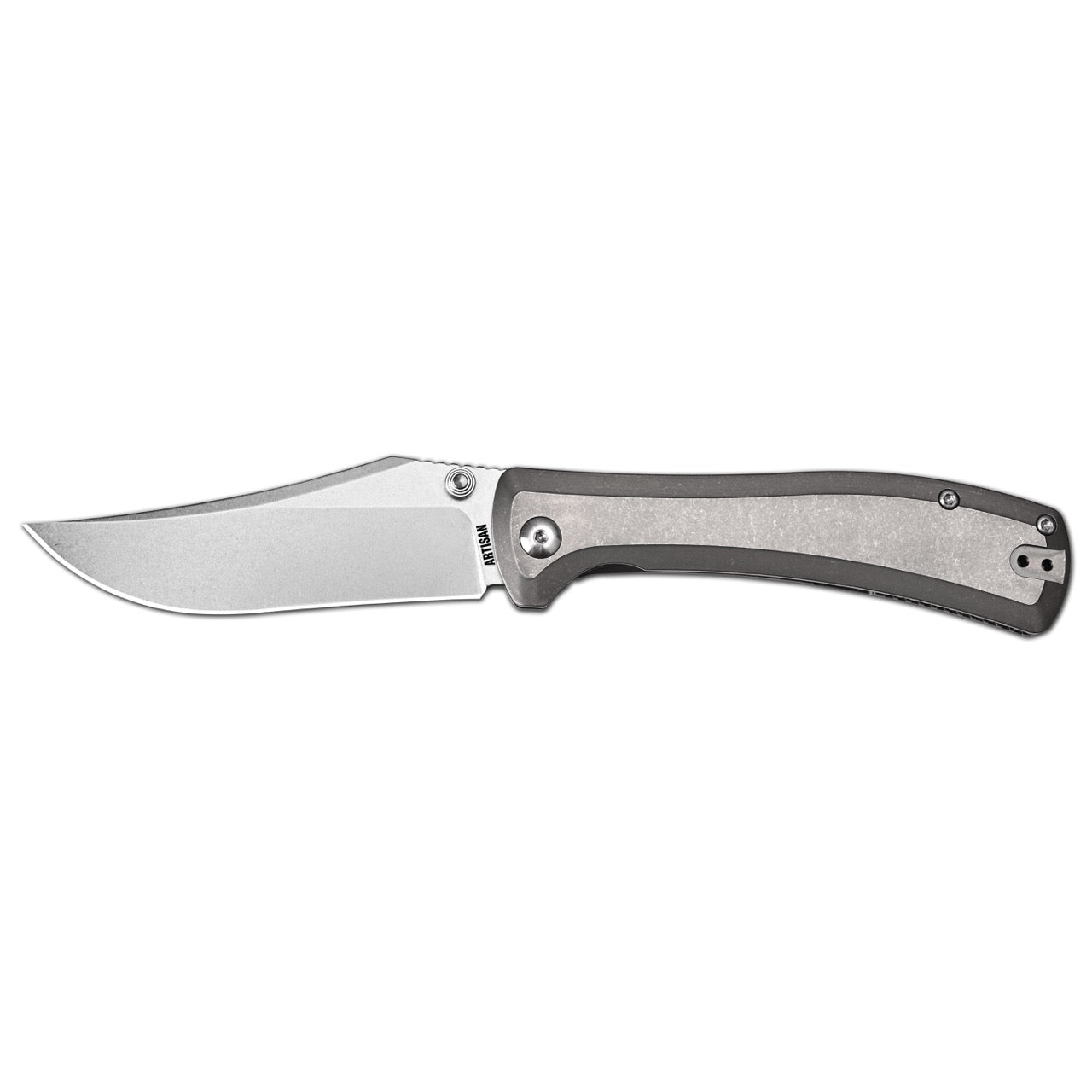 Artisan Cutlery Santee Thumb Stud & Frame Lock Folding Knife Titanium Handle (3.54'' CPM S35VN Steel Stone Wash Blade) 1888G-GY