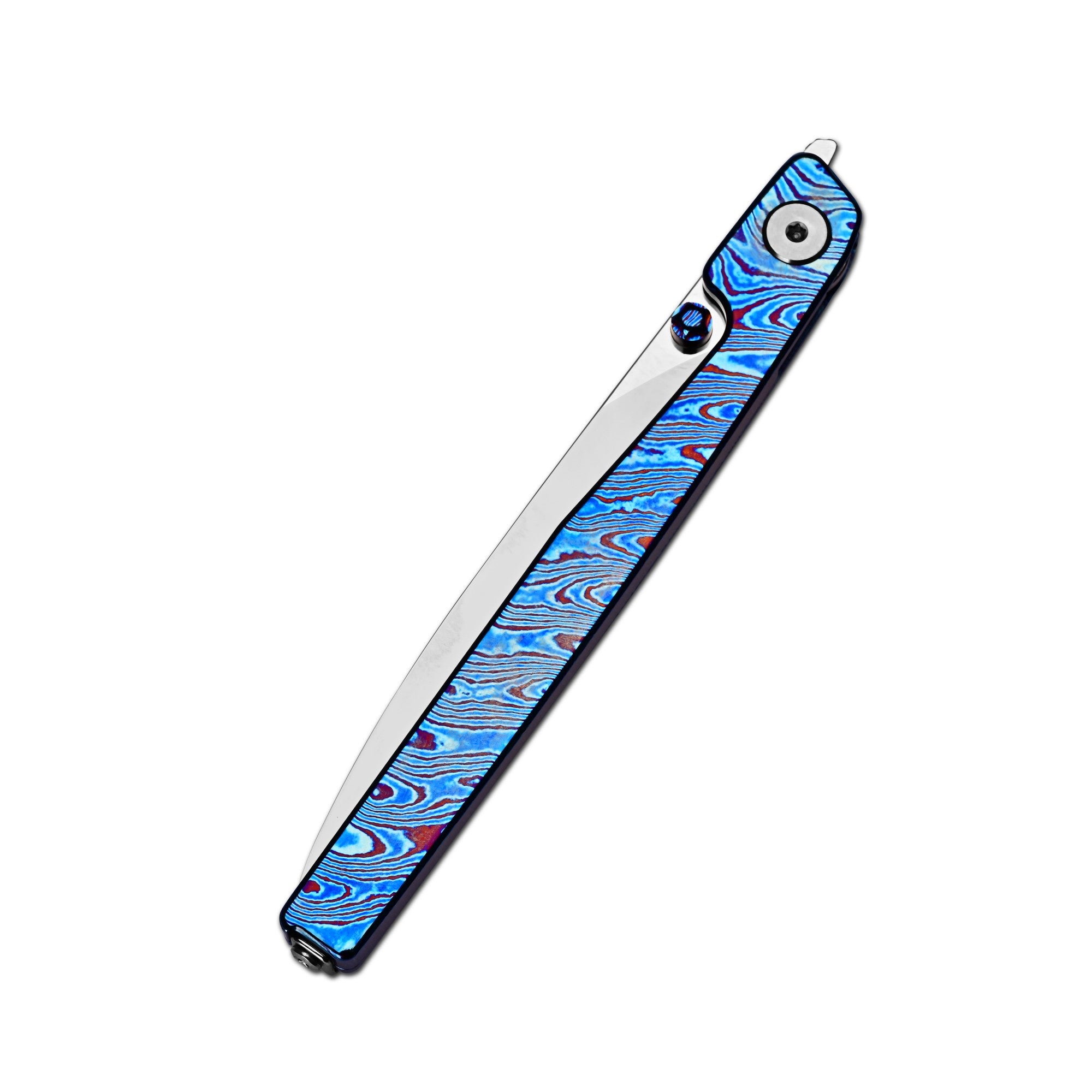 CJRB Lanky Thumb Stud & Front Flipper Liner Lock EDC Knife Titanium Damascus Handle Steel Clip(3.58'' CPM S90V Mirror Polish Blade) J1965G-TDB