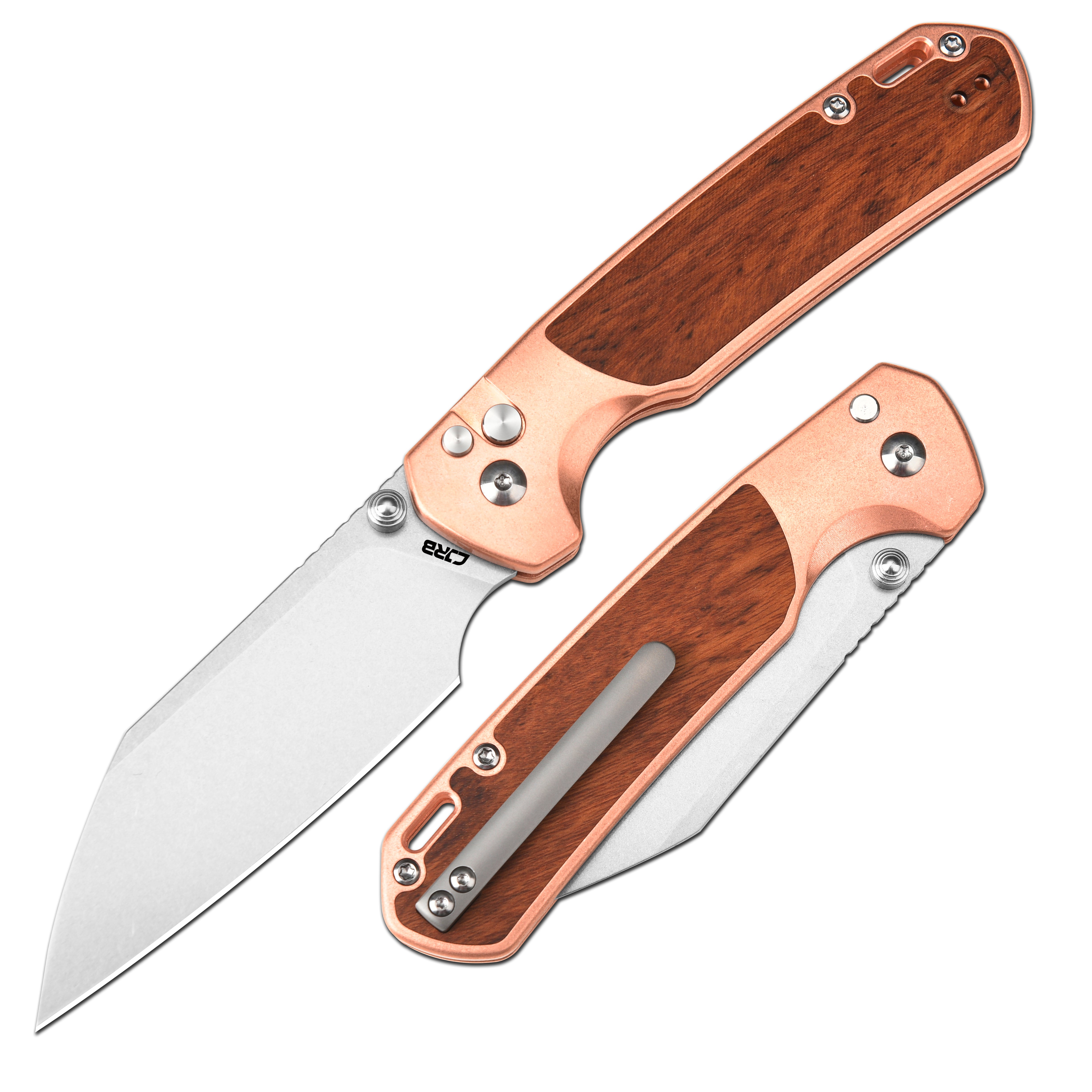 CJRB Large Pyrite Light J1945L folding knife with wood handle