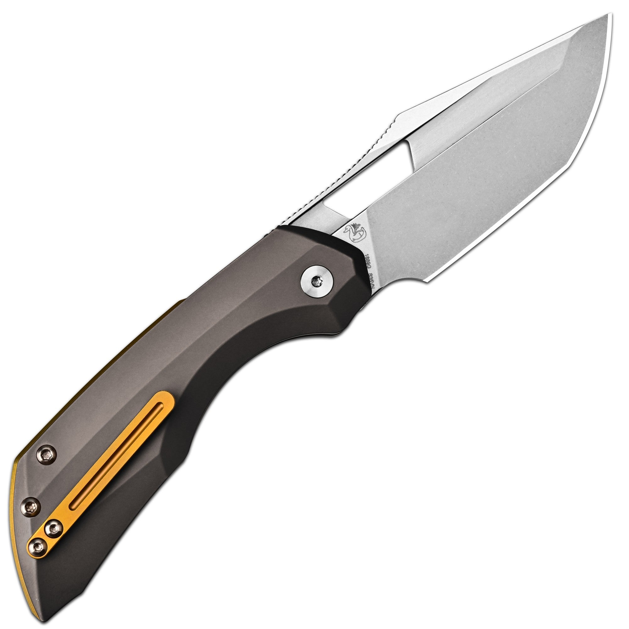 Artisan Cutlery Mousebird Thumb Hole Top Liner Lock EDC Knife Titanium Handle Gold Titanium Clip(3'' CPM S35VN Stone Wash Blade ) 1889G-DG