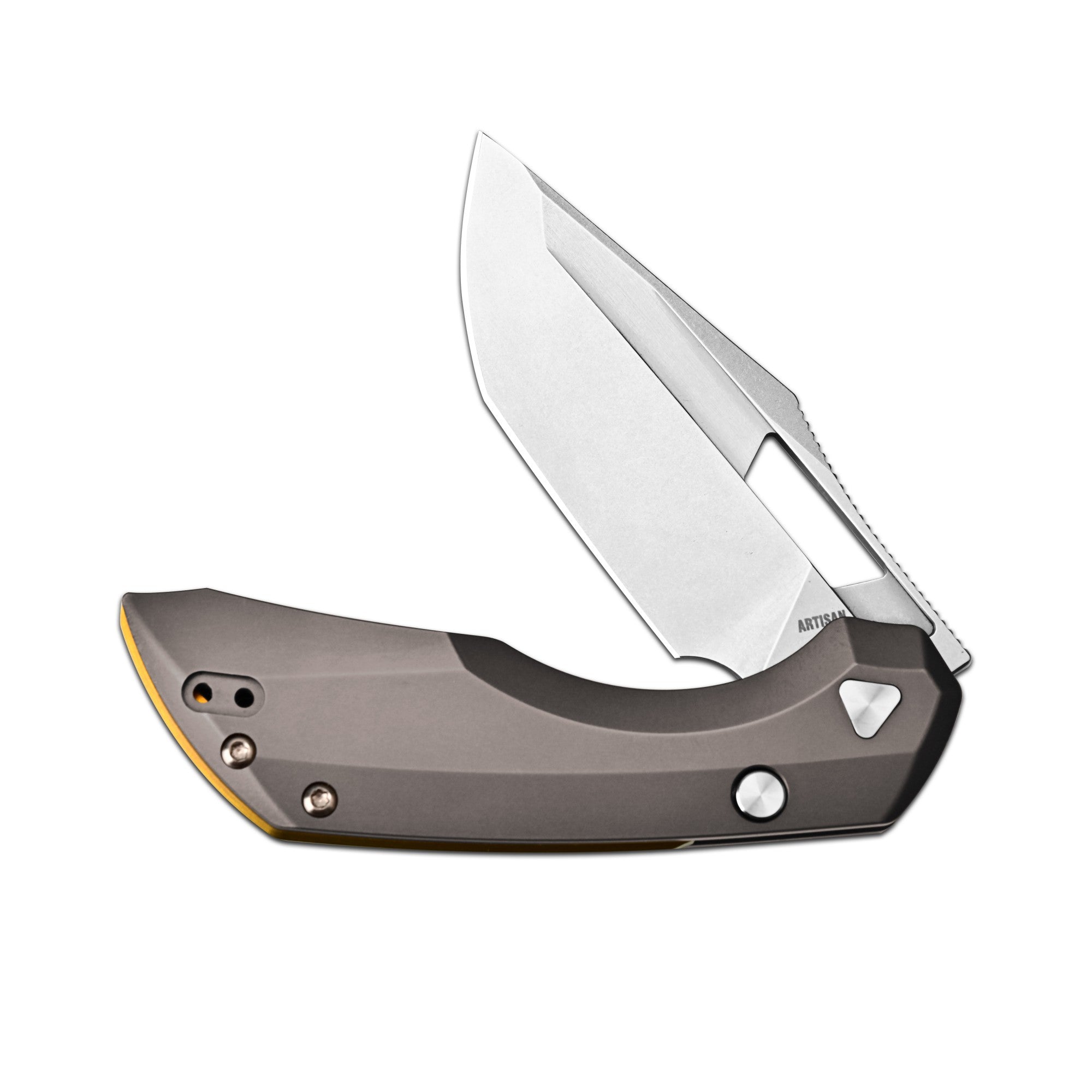 Artisan Cutlery Mousebird Thumb Hole Top Liner Lock EDC Knife Titanium Handle Gold Titanium Clip(3'' CPM S35VN Stone Wash Blade ) 1889G-DG