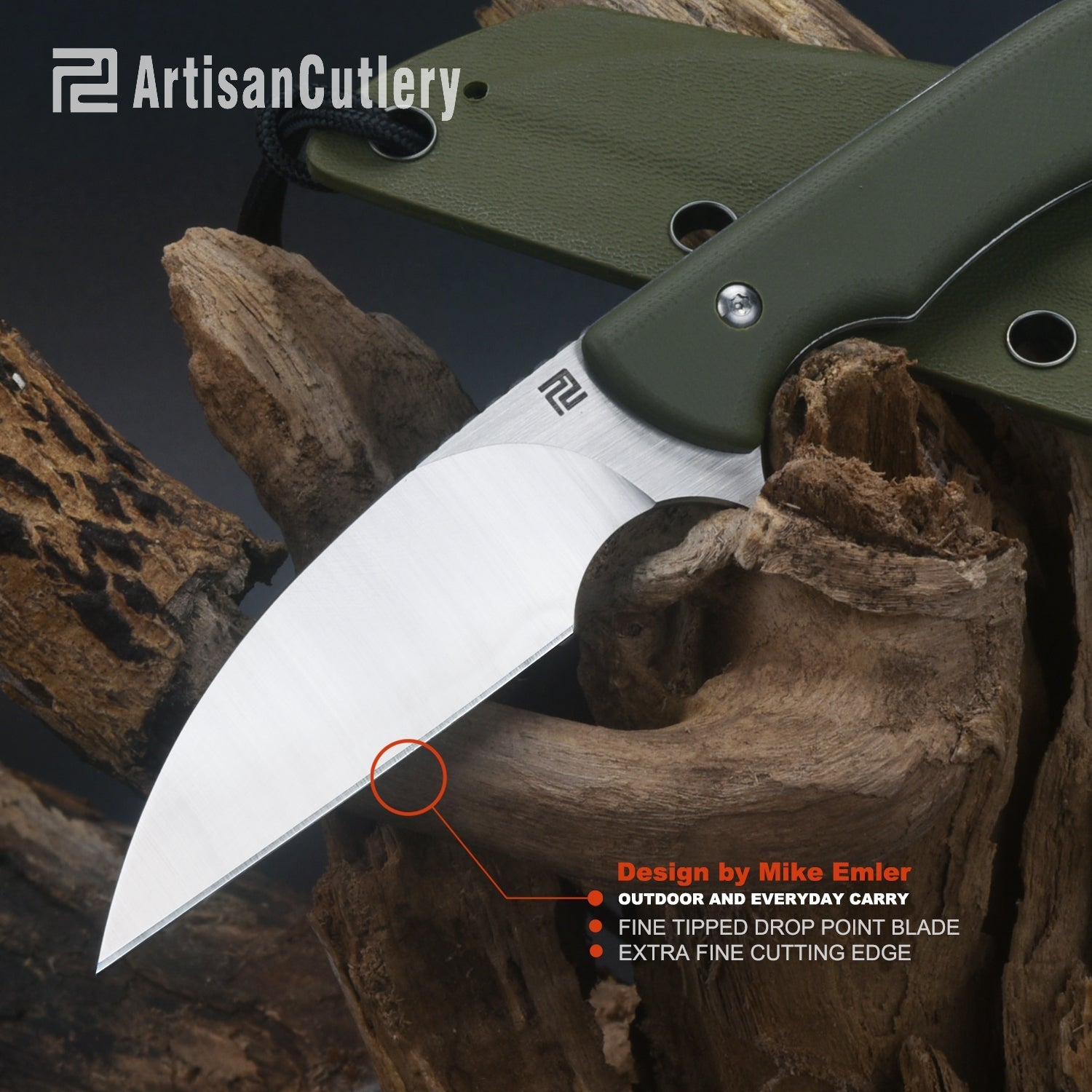 Artisan Cutlery Sea Snake 1842B fixed blade knife with green G10 handle