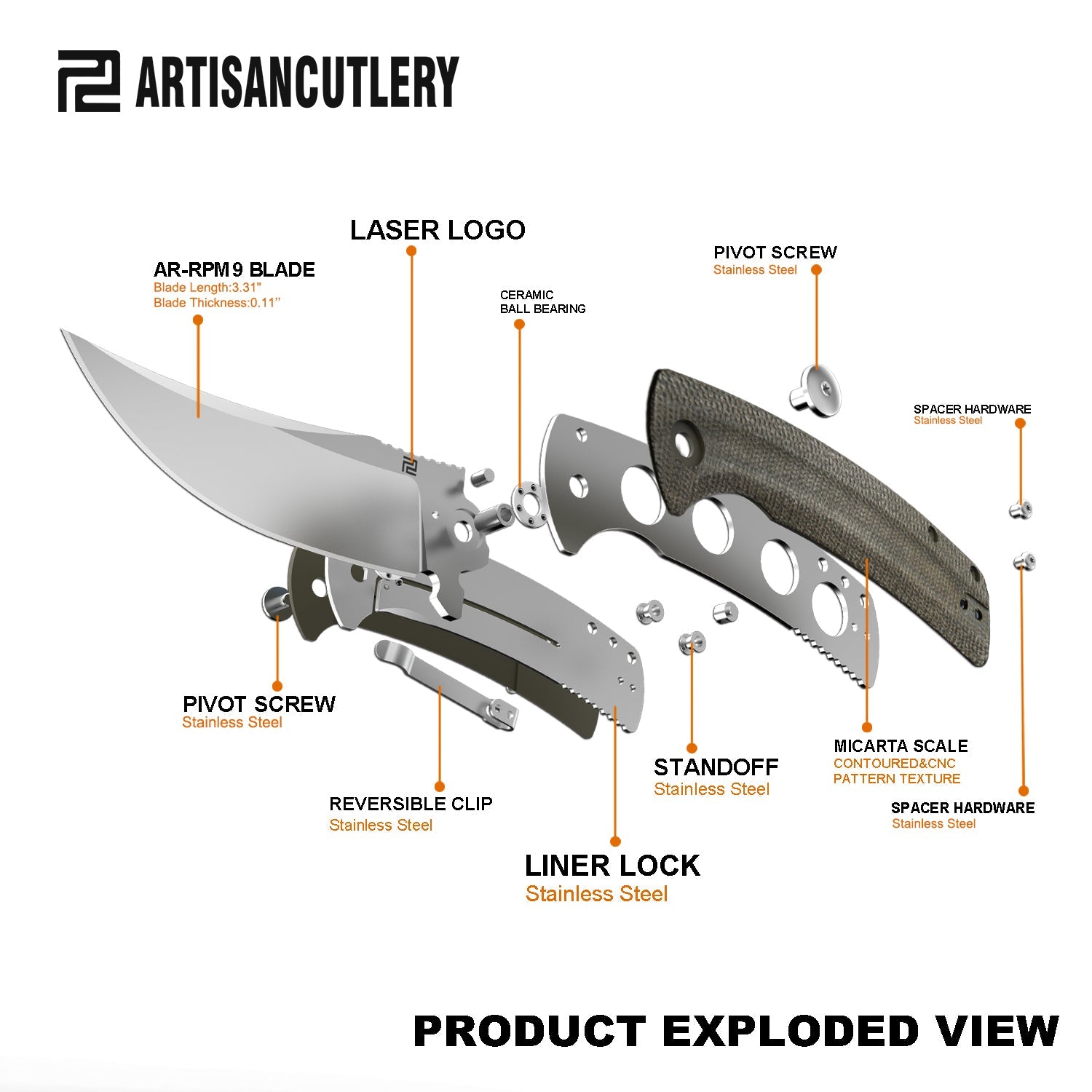Artisan Cutlery Arroyo 1845P folding knife product image