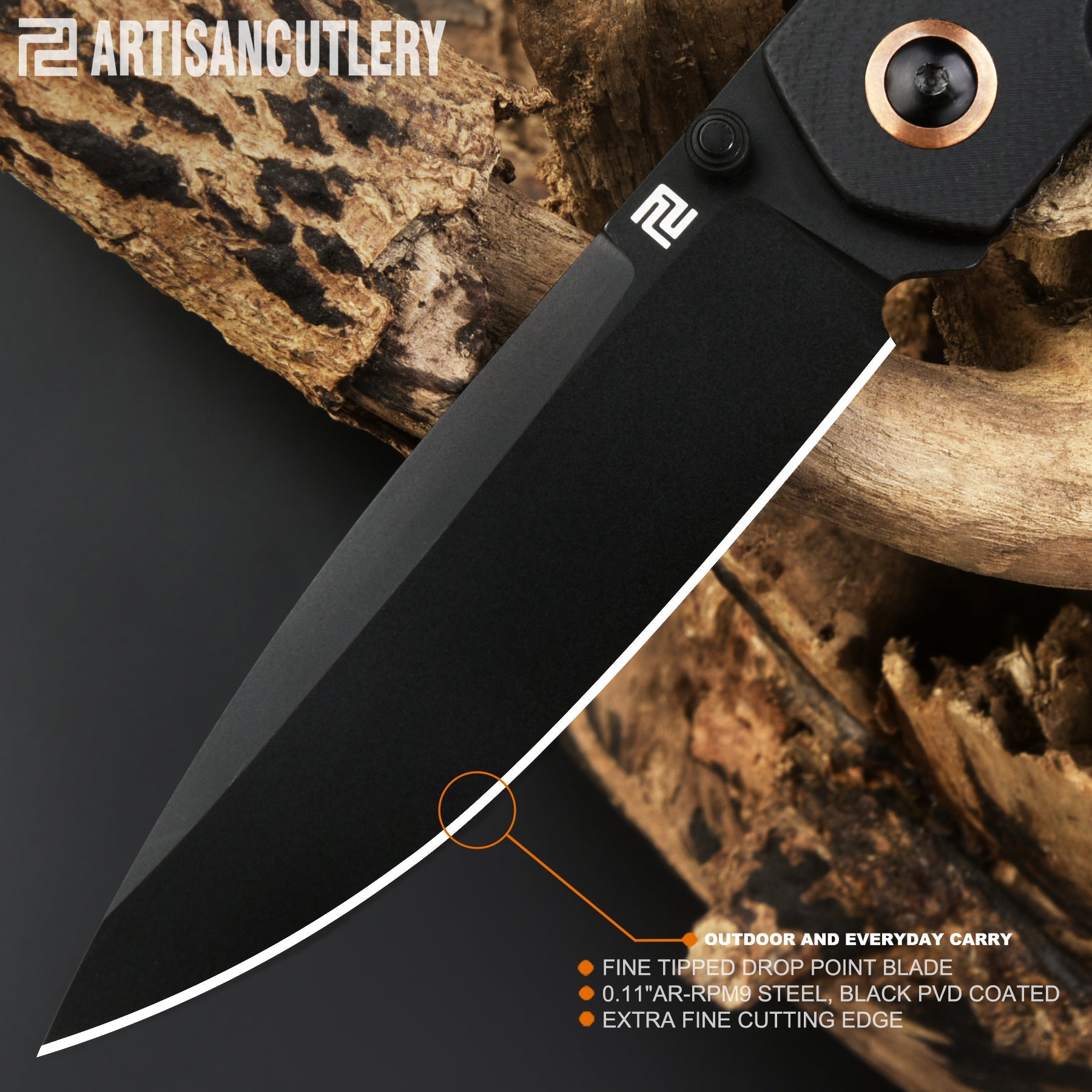 Artisan Cutlery Sirius 1849P folding knife with black G10 handle