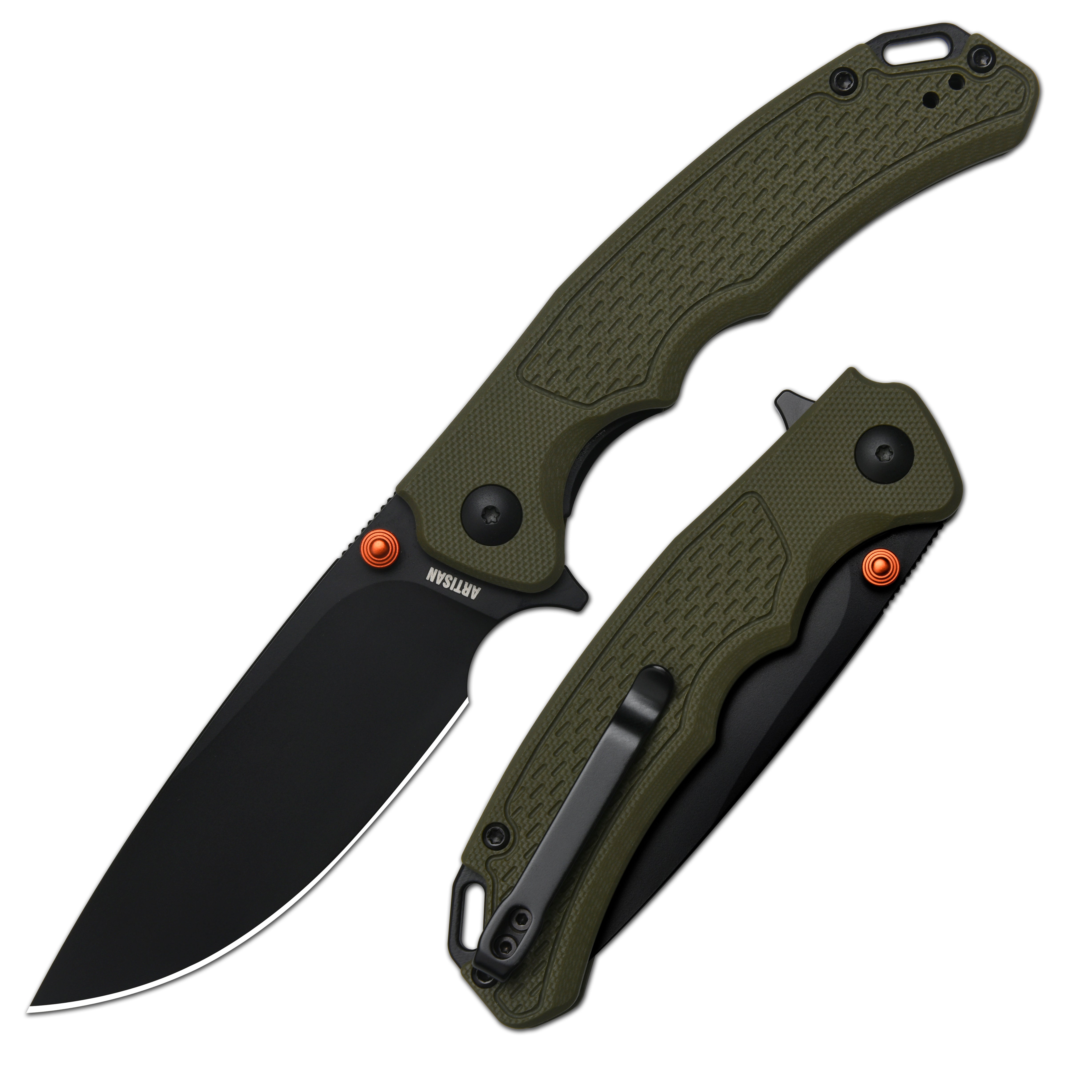 Artisan Cutlery Tradition V2 1702M folding knife with green G10 handle