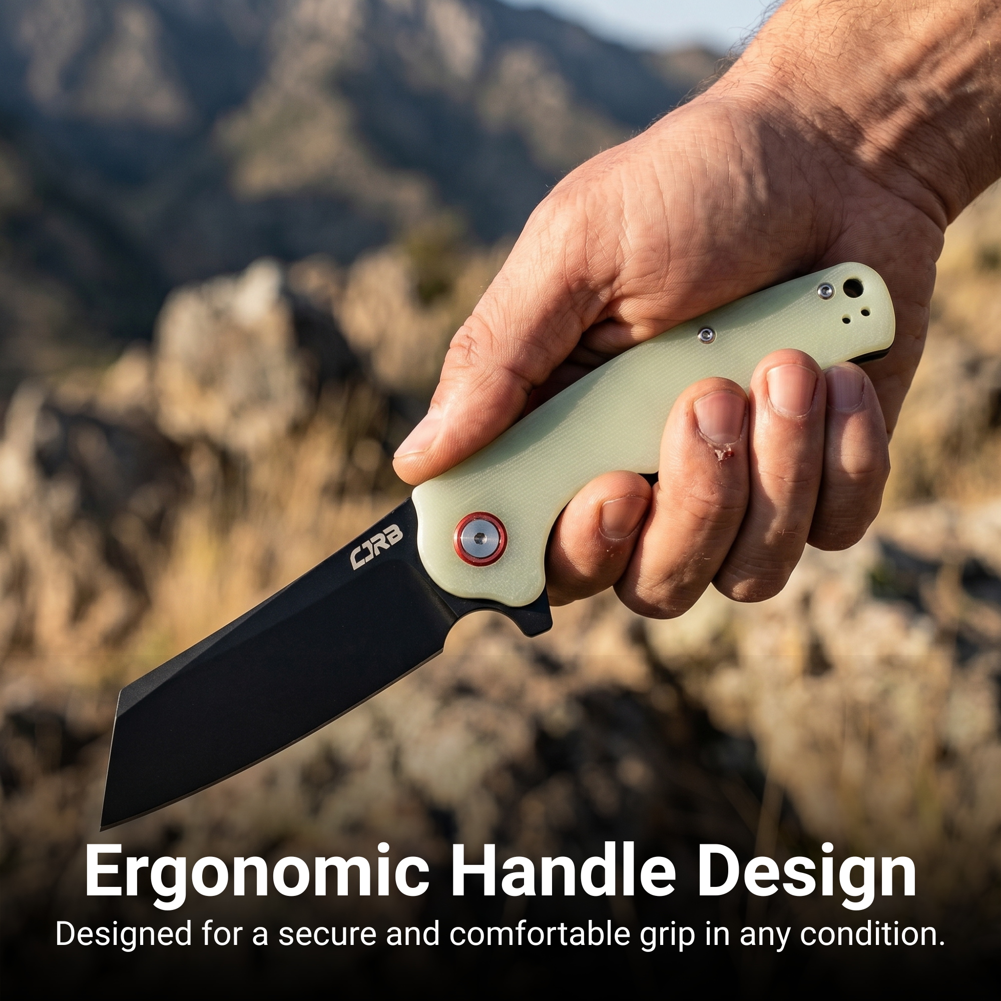 CJRB Crag J1904-BGD folding knife with glow-in-the-dark G10 handle