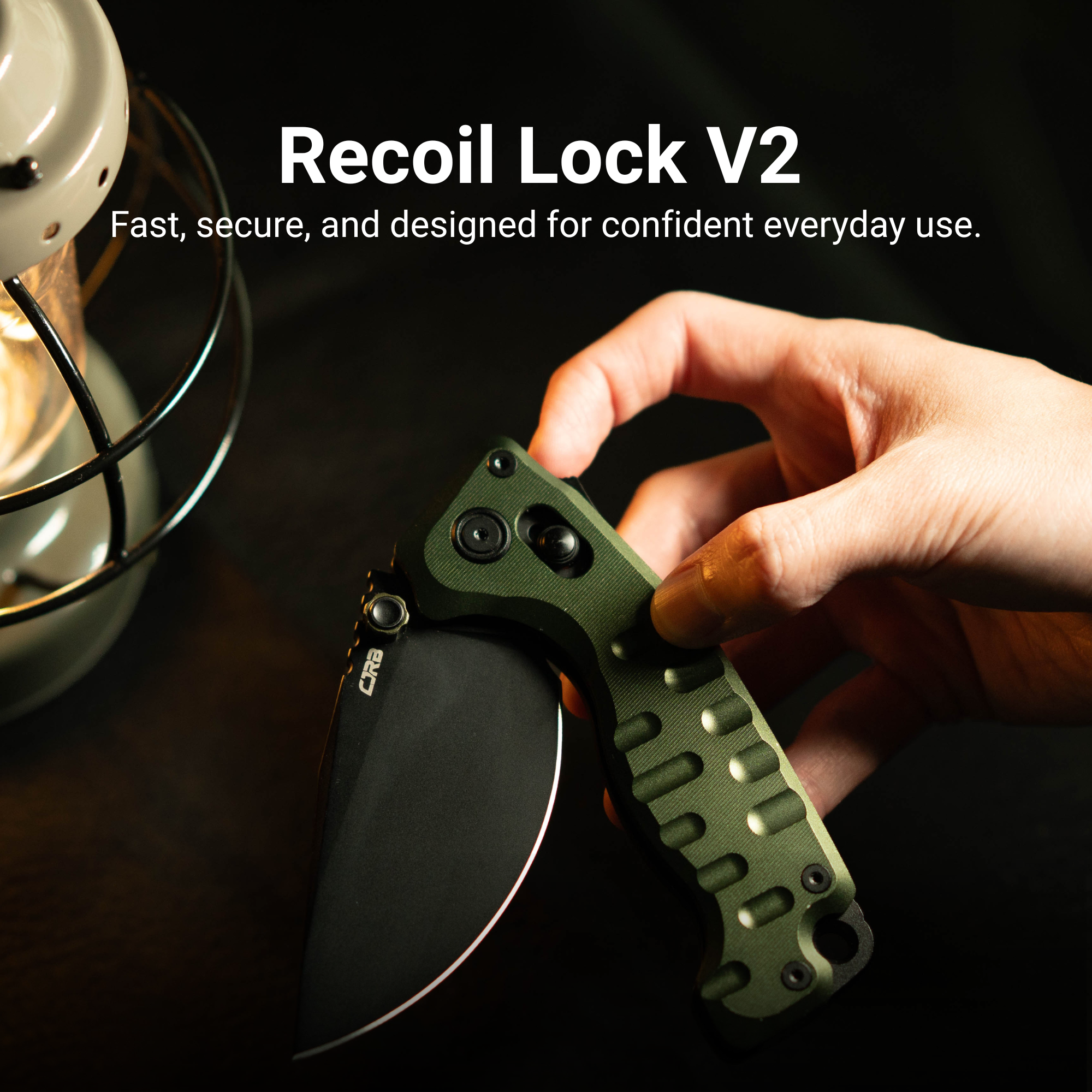 CJRB Doubletap Thumb Stud & Recoil Lock V2 Tatical Knife Green 7075-T6 Aluminum Handle(3.86'' D2 Black PVD Coating Blade) J1970-BAL (Exclusive)