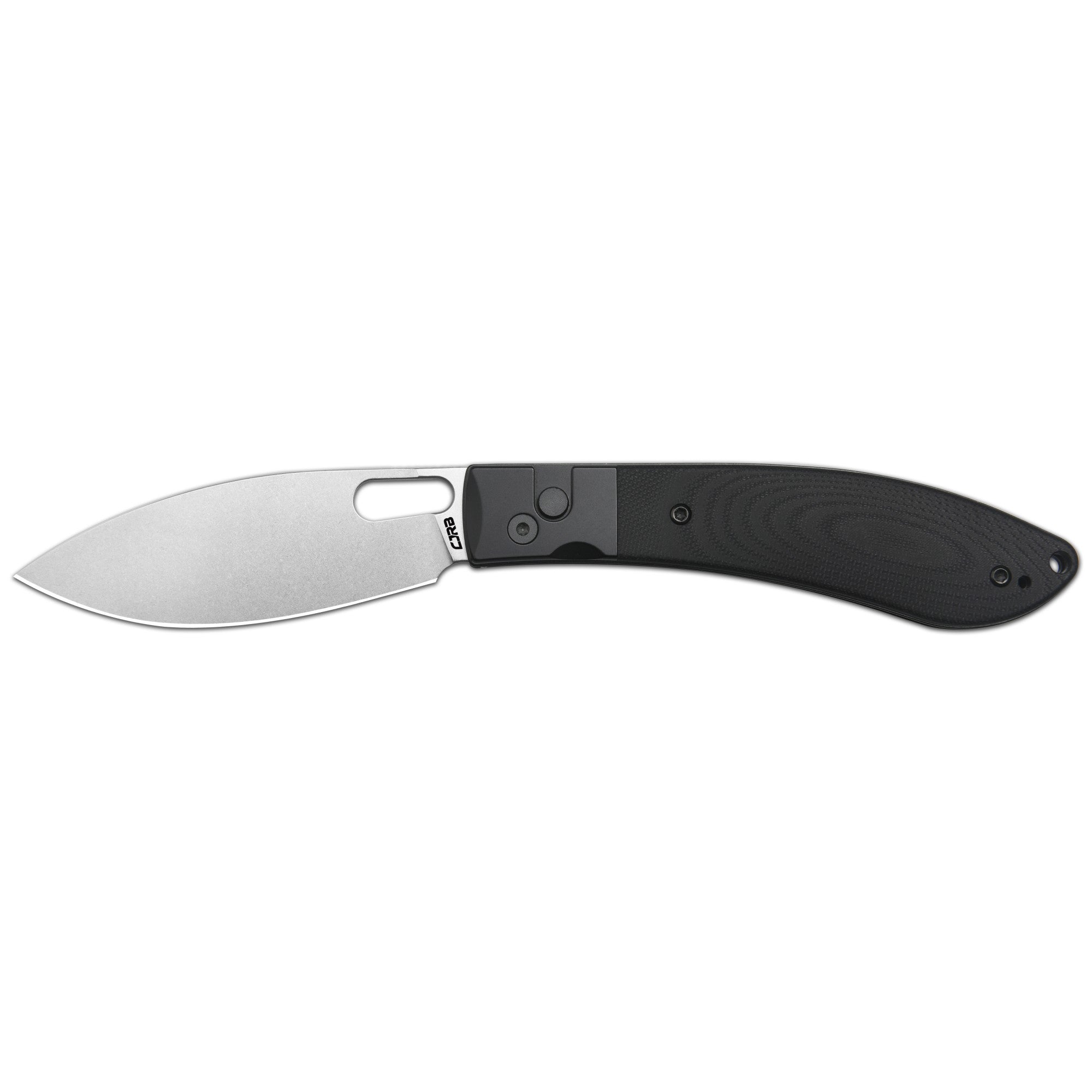CJRB Sasaya Thumb Hole & Button Lock Folding Knife Black G10 & Steel Handle (3.5'' Stone Wash AR-RPM9 Steel Blade) J1959-BK