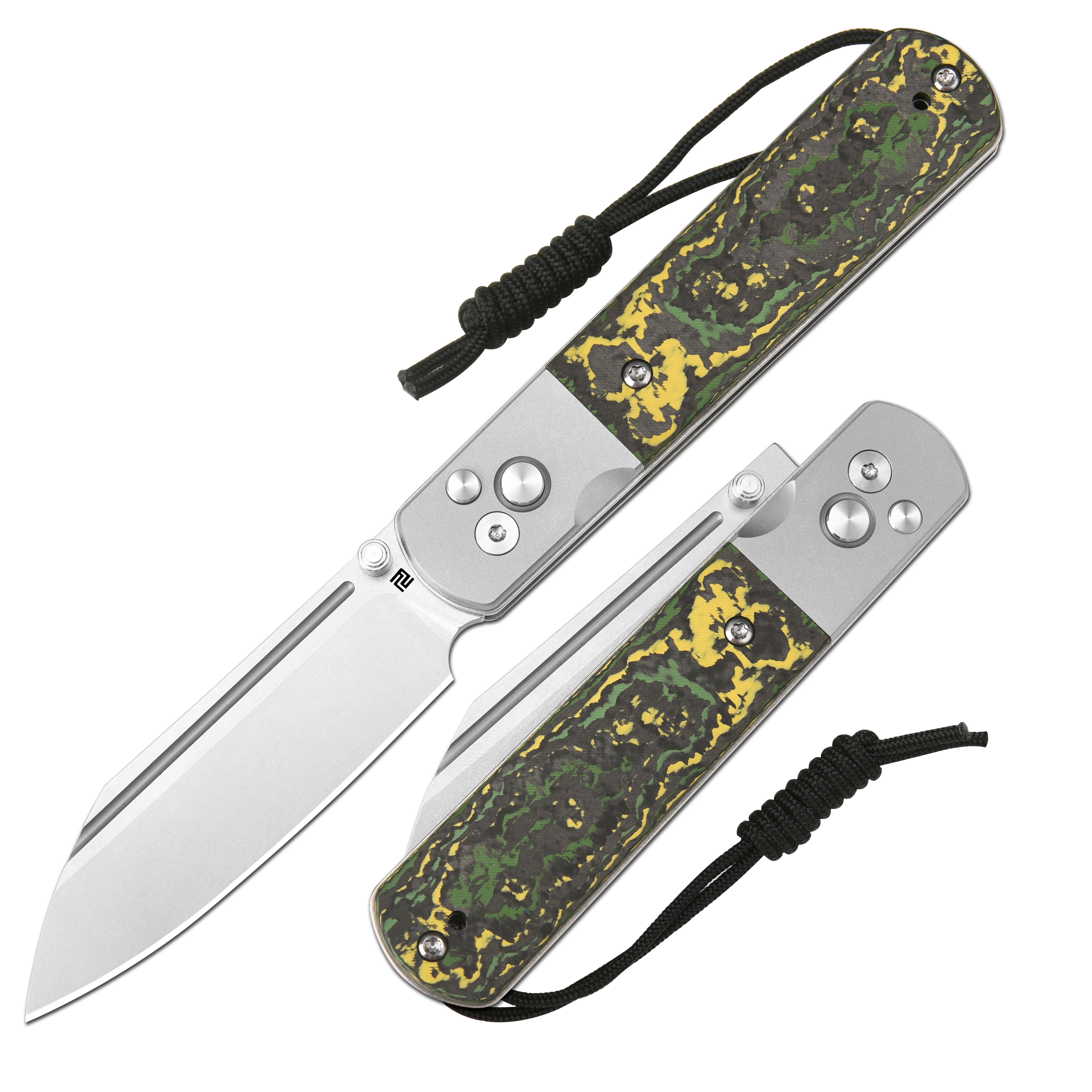 Artisan Cutlery Holm 1875G folding knife with green Fat Carbon handle