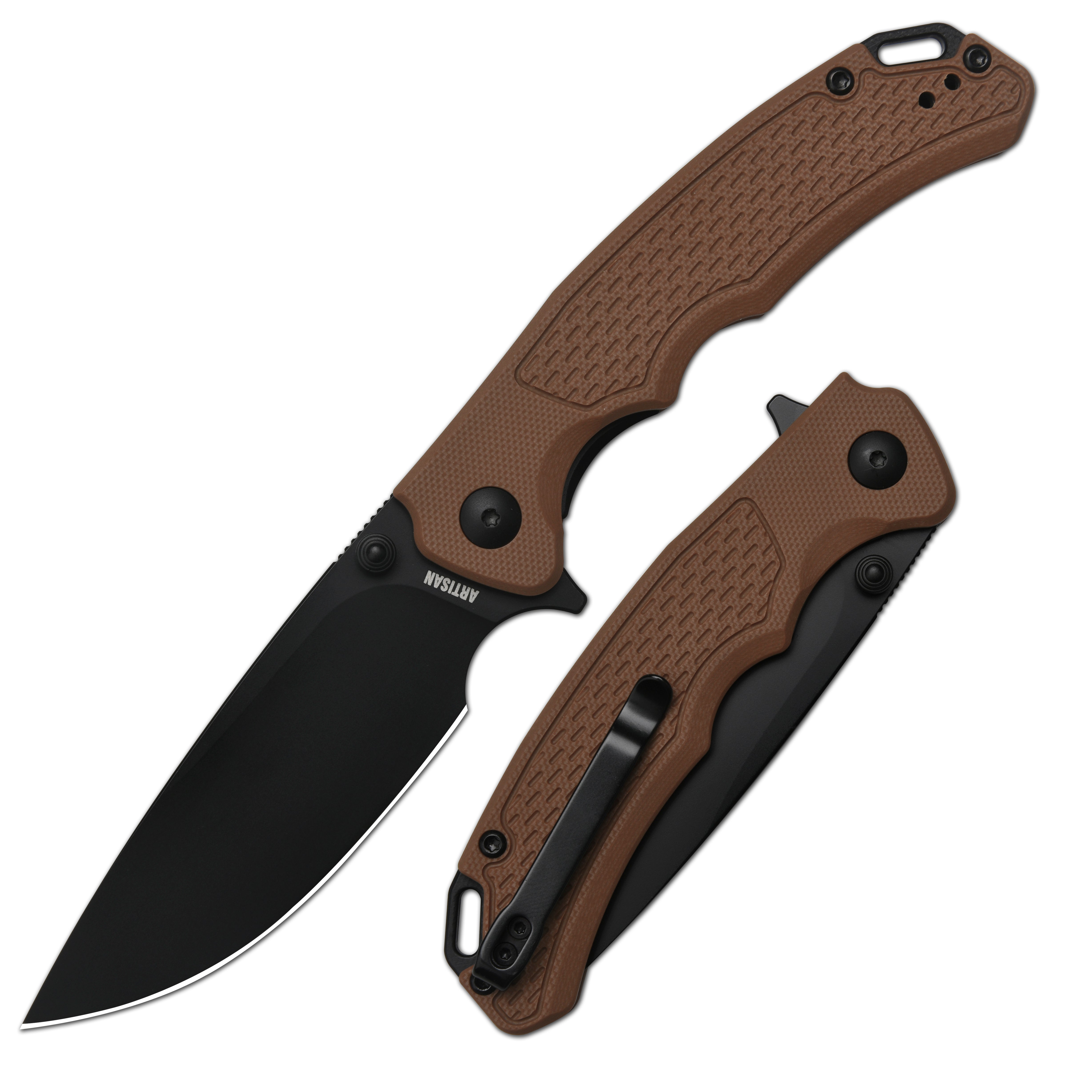 Artisan Cutlery Tradition V2 1702M folding knife with brown G10 handle