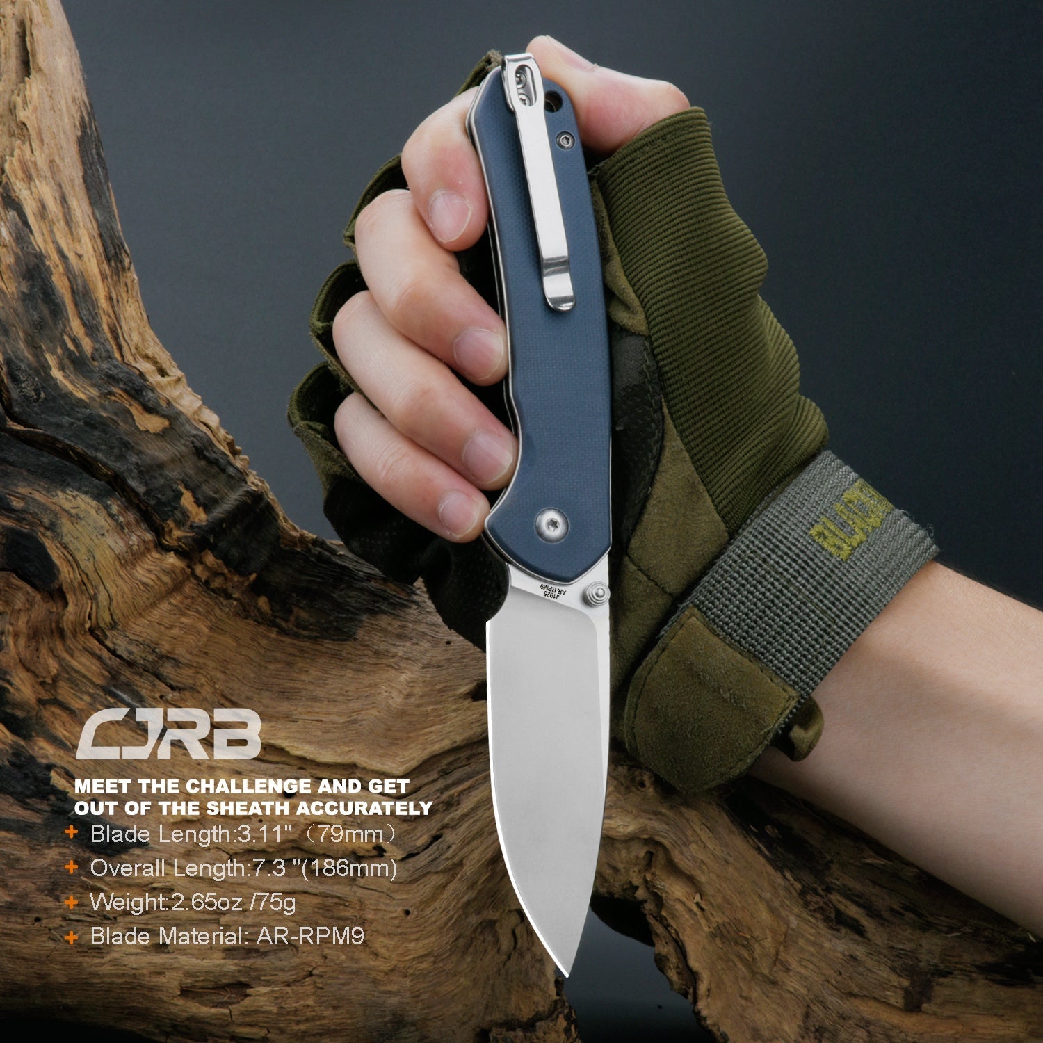 CJRB Pyrite J1925-GY folding knife side view