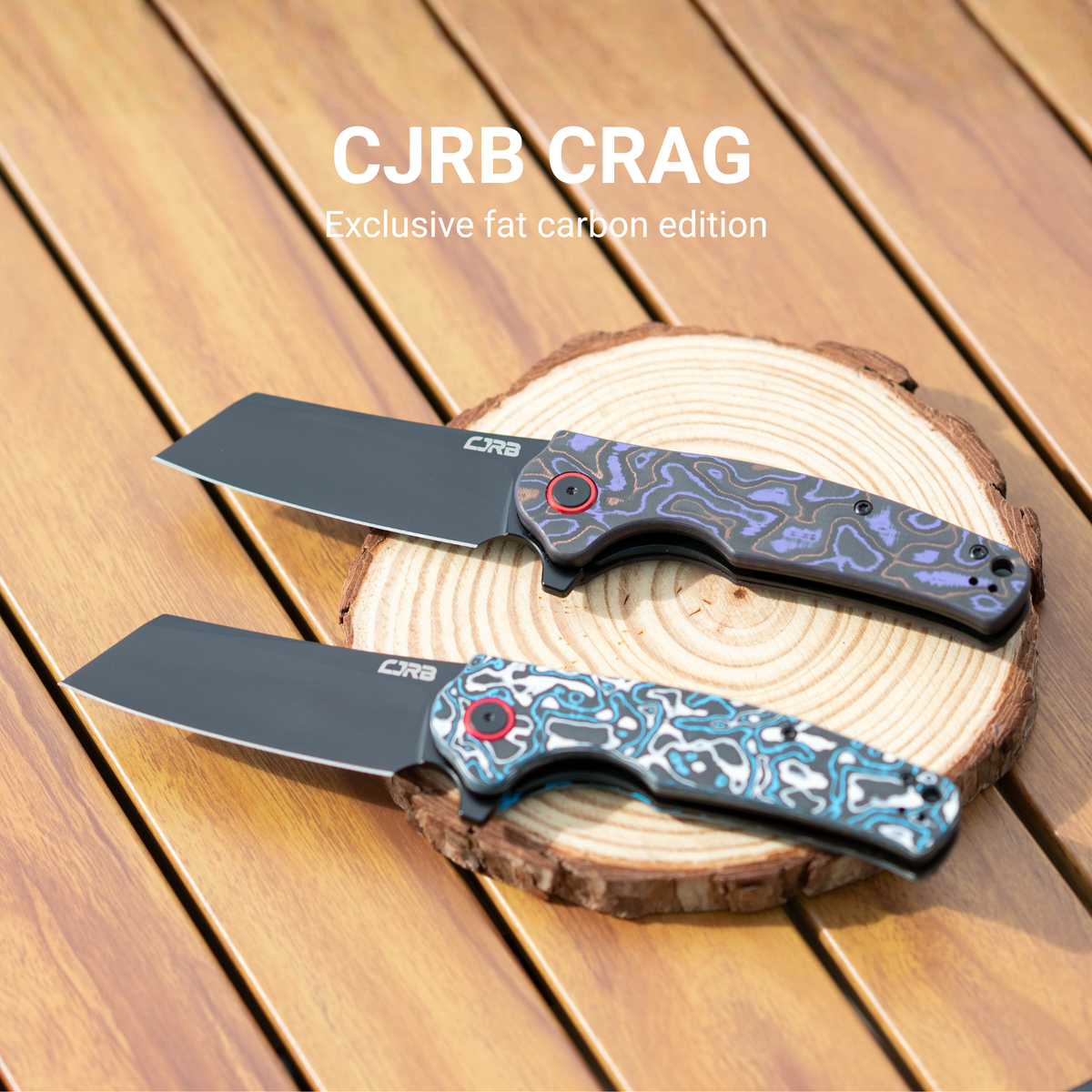 CJRB Crag Flipper & Liner Lock Folding Knife Blue & White Fat Carbon Handle (3.43'' 14C28N Steel Black PVD Coating Blade) J1904-BWCF (Exclusive)