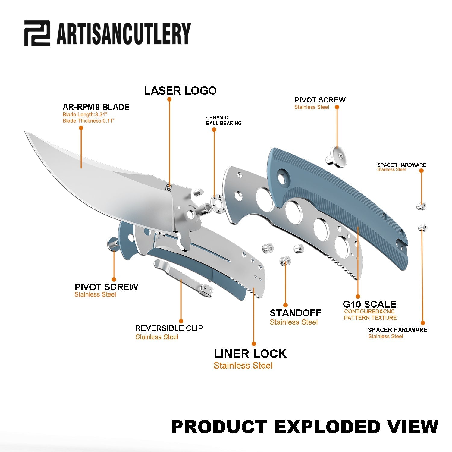Artisan Cutlery Arroyo 1845P blade detail