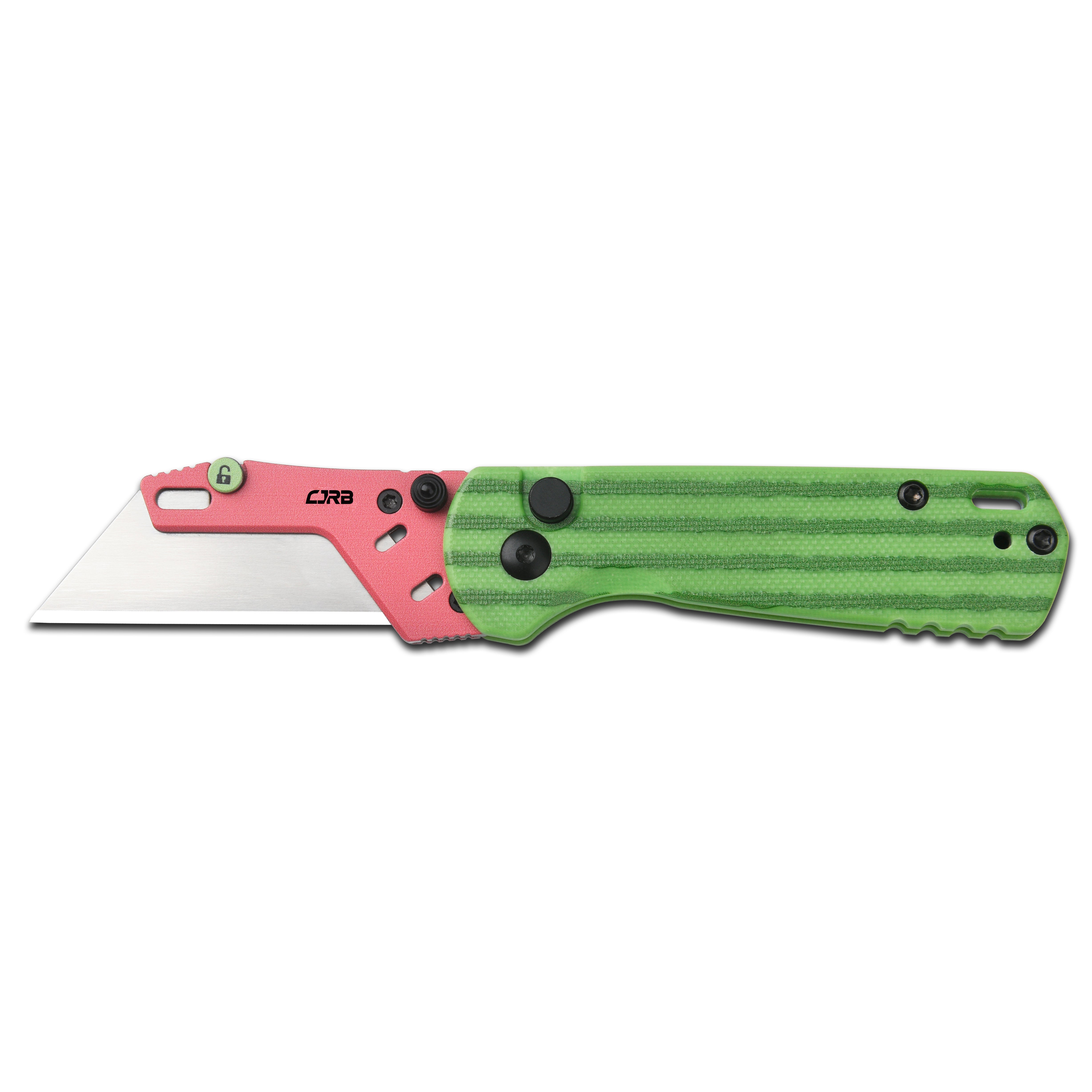 CJRB Boxer Button Lock Folding Utility Knife Green Watermelon G10 Handle (2.30'' Steel Blade, with 10 Extra Blades) J1967-WM