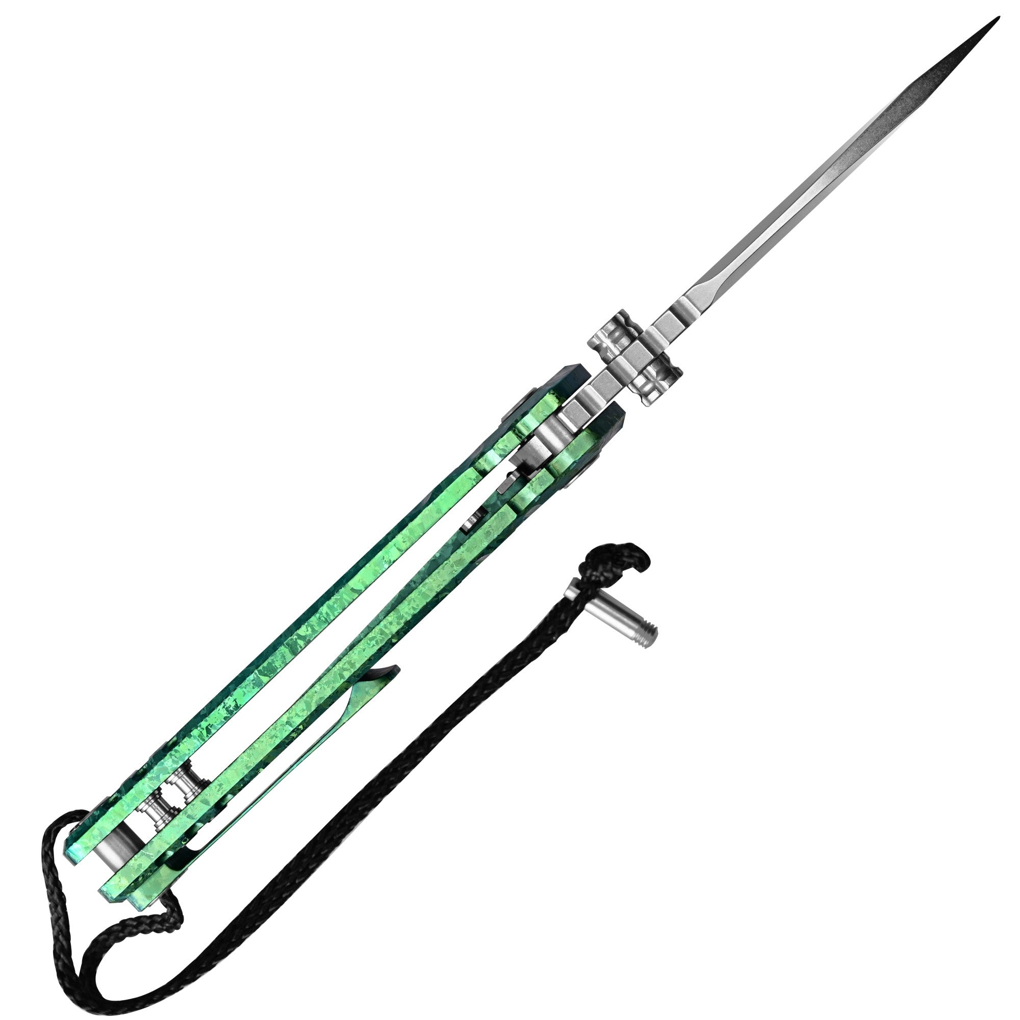 CJRB Tundra Flipper &Thumb Stud & Locking Pin & Frame Lock Tatical Knife Crystal Titanium Handle (3.78'' Stone Wash CPM S35VN Blade) J1966G-CGN (Limited Edition)
