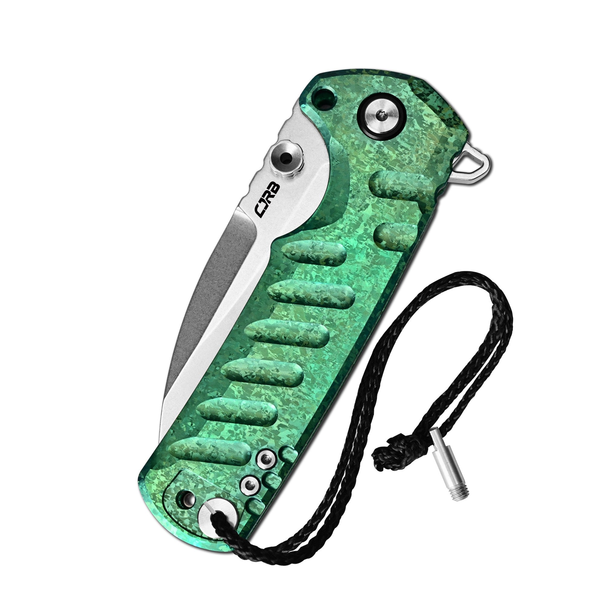 CJRB Tundra Flipper &Thumb Stud & Locking Pin & Frame Lock Tatical Knife Crystal Titanium Handle (3.78'' Stone Wash CPM S35VN Blade) J1966G-CGN (Limited Edition)