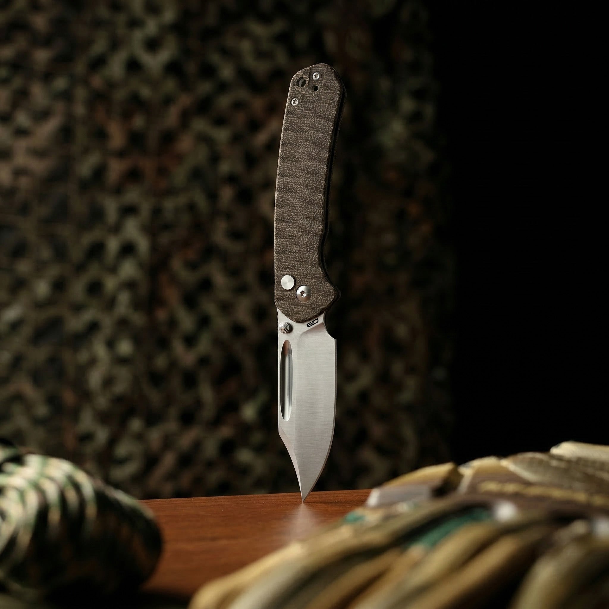 CJRB Bowie Pyrite J1942 folding knife with Micarta handle