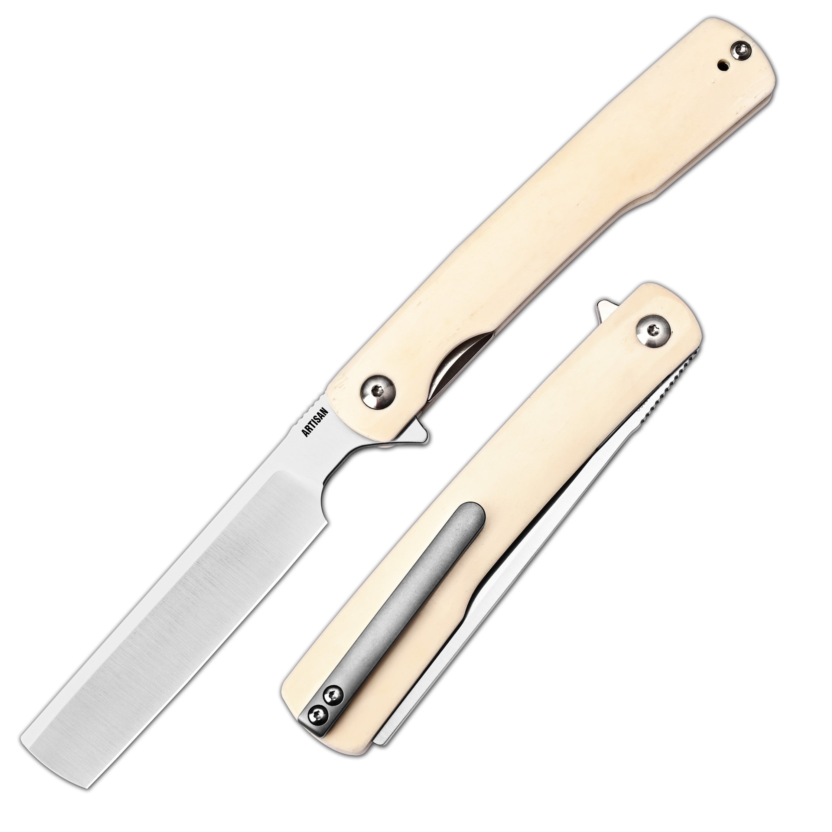 Artisan Cutlery Orthodox V2 Flipper & Liner Lock Knife Bovine Bone Handle (3.54'' Sand Polish CPM S45VN Blade) 1883G-BB (Limited)