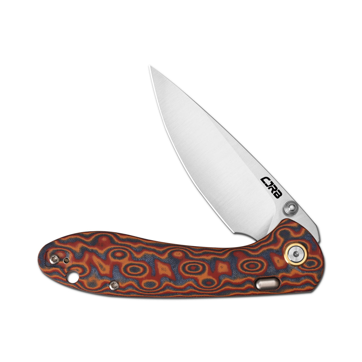CJRB Feldspar Thumb Stud & Top Liner Lock Folding Knife Red Orange Micarta with Ripple Pattern Handle (3.53'' Sand Polish AR-RPM9 Steel Blade) J1912X-MOE (Exclusive)