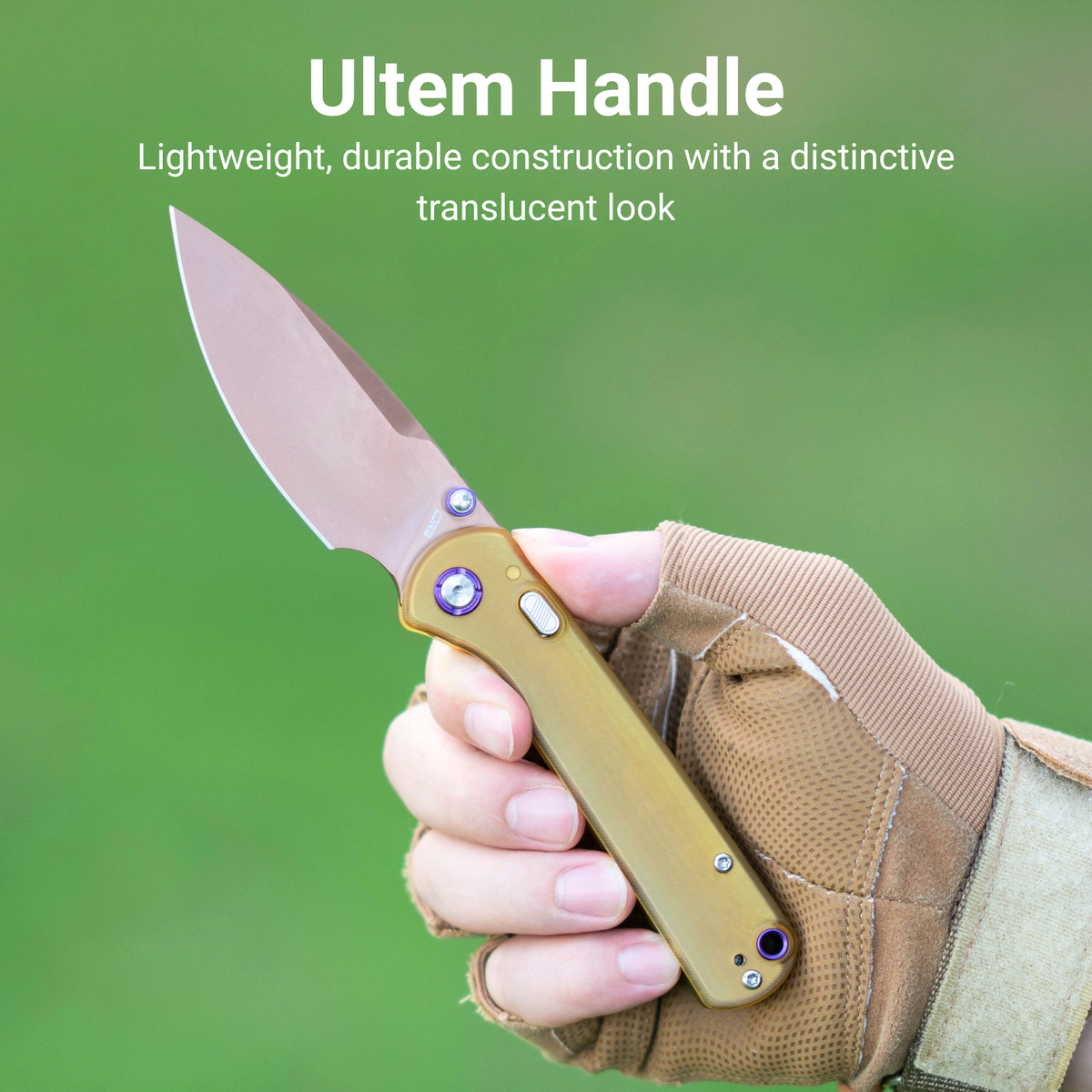 CJRB Latitude Thumb Stud & Top Liner Lock Folding Knife Ultem Handle (3.47'' Rose Gold AR-RPM9 Steel Blade) J1975-AMB (Exclusive)