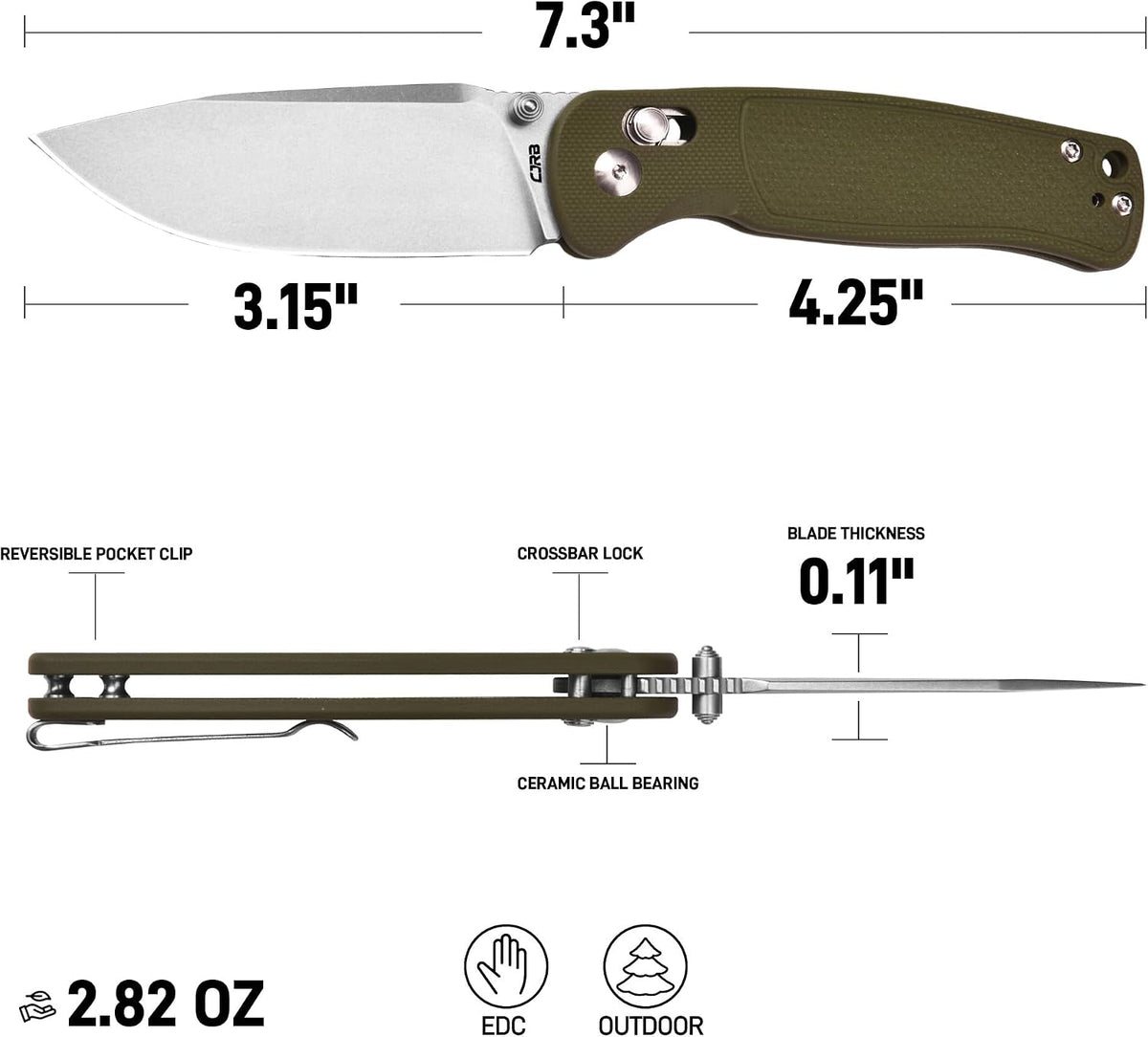 CJRB Shale J1943 AR-RPM9 Steel Blade G10 Handle Folding Knives - Stone Wash / Green G10 (J1943-GN)