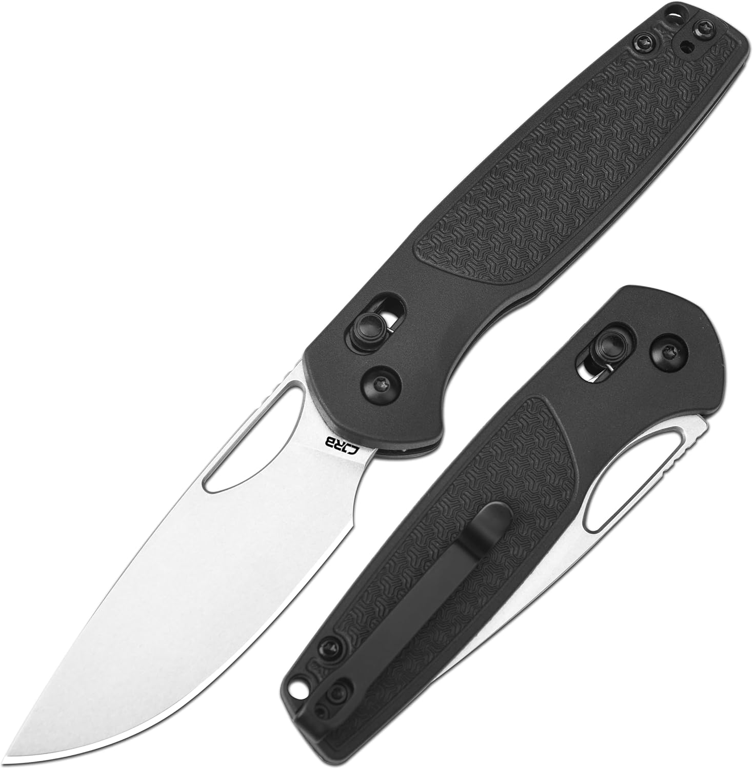 CJRB Acacia J1952 AR-RPM9 Blade Steel FRN Handle Folding Knives - Stone Wash Blade/Black FRN Handle (J1952-BK)