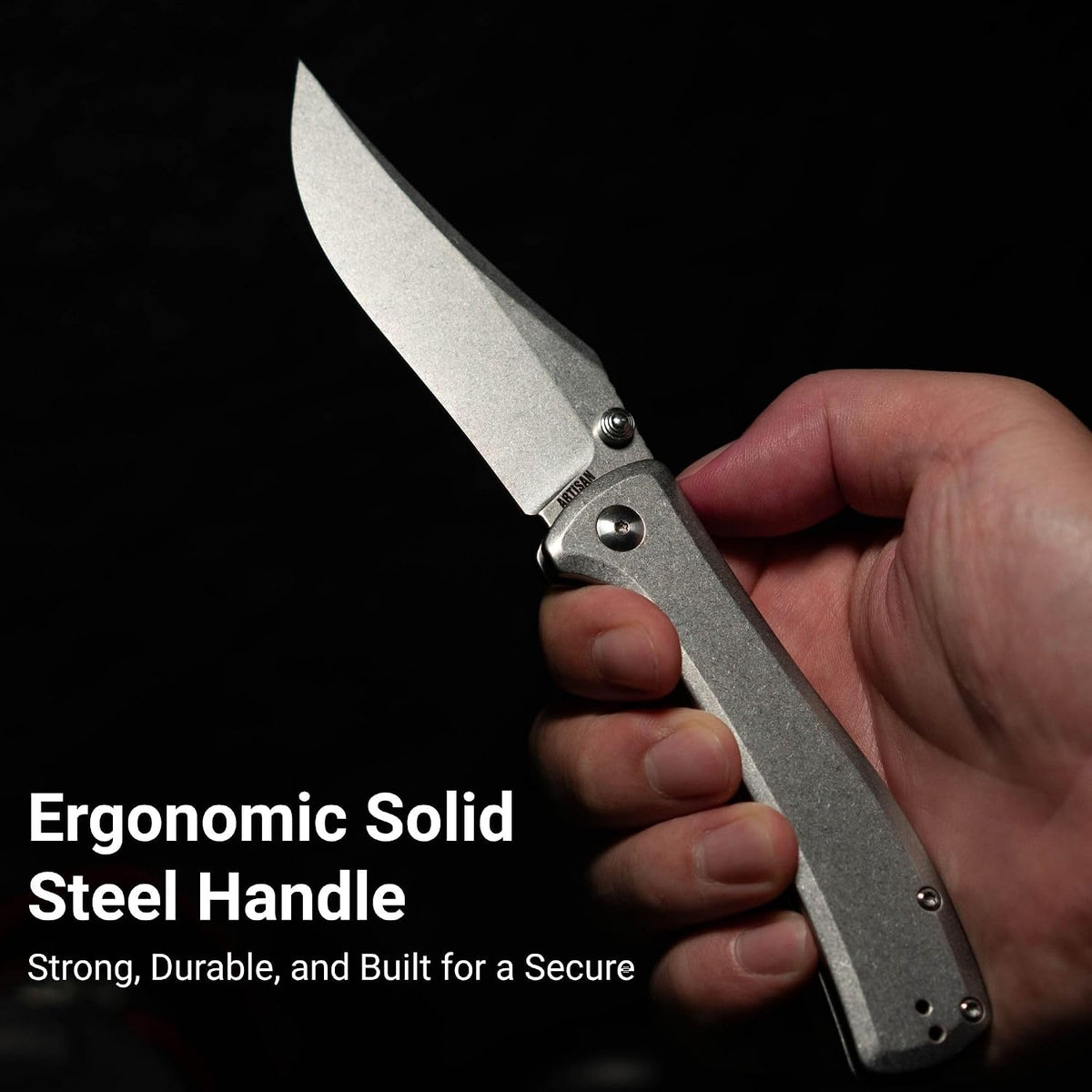 Artisan Cutlery Santee Thumb Stud & Frame Lock Folding Knife Steel Handle (3.54'' N690 Steel Stone Wash Blade) 1888P-ST