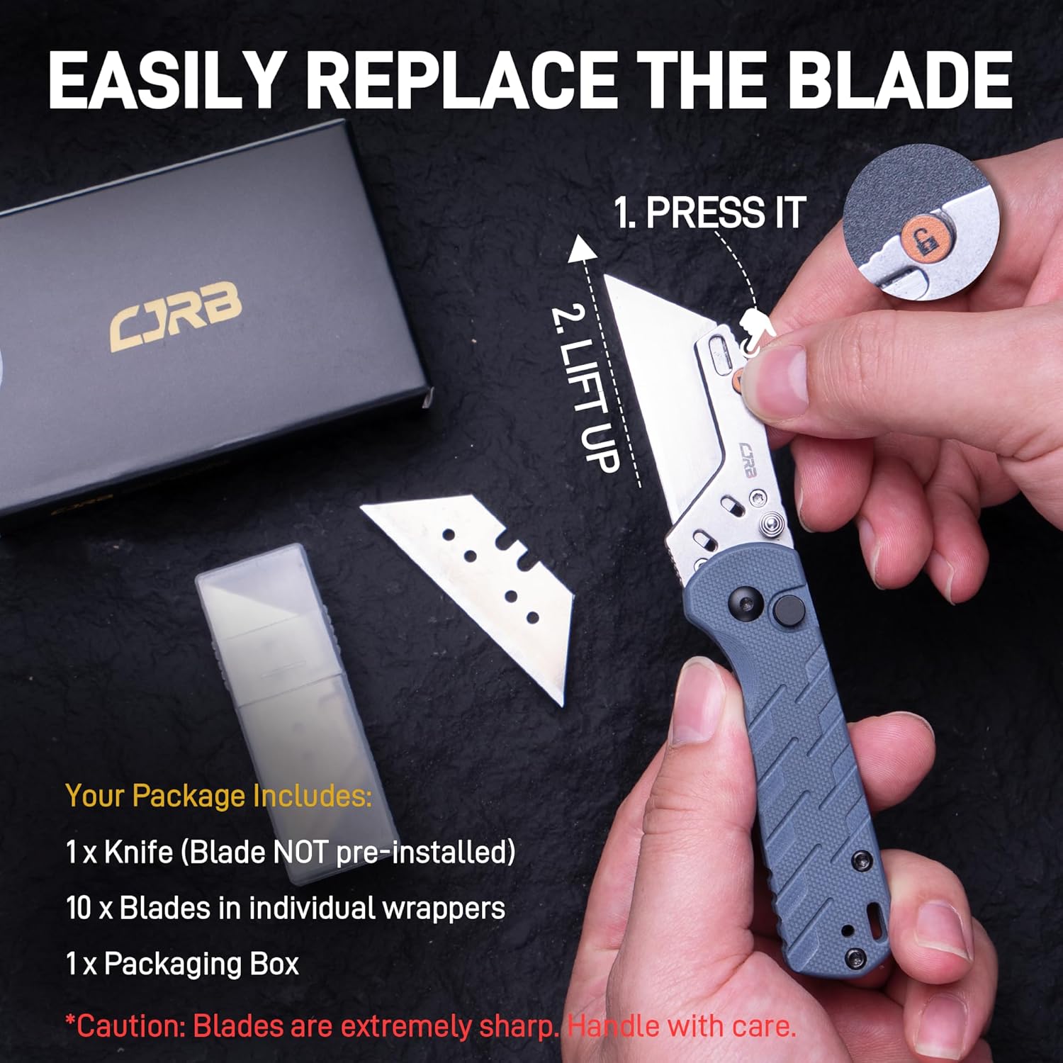 CJRB Boxer J1967 folding knife with Blue Ripple G10 handle