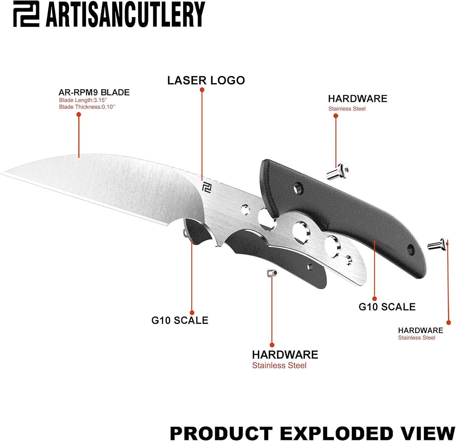 Artisan Cutlery Sea Snake 1842B fixed blade knife detail view