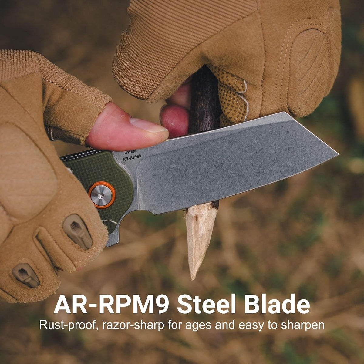 CJRB Crag Flipper & Thumb Stud & Liner Lock Folding Knife Green G10 Handle (3.43'' Stone Wash AR-RPM9 Steel Blade) J1904-GNF