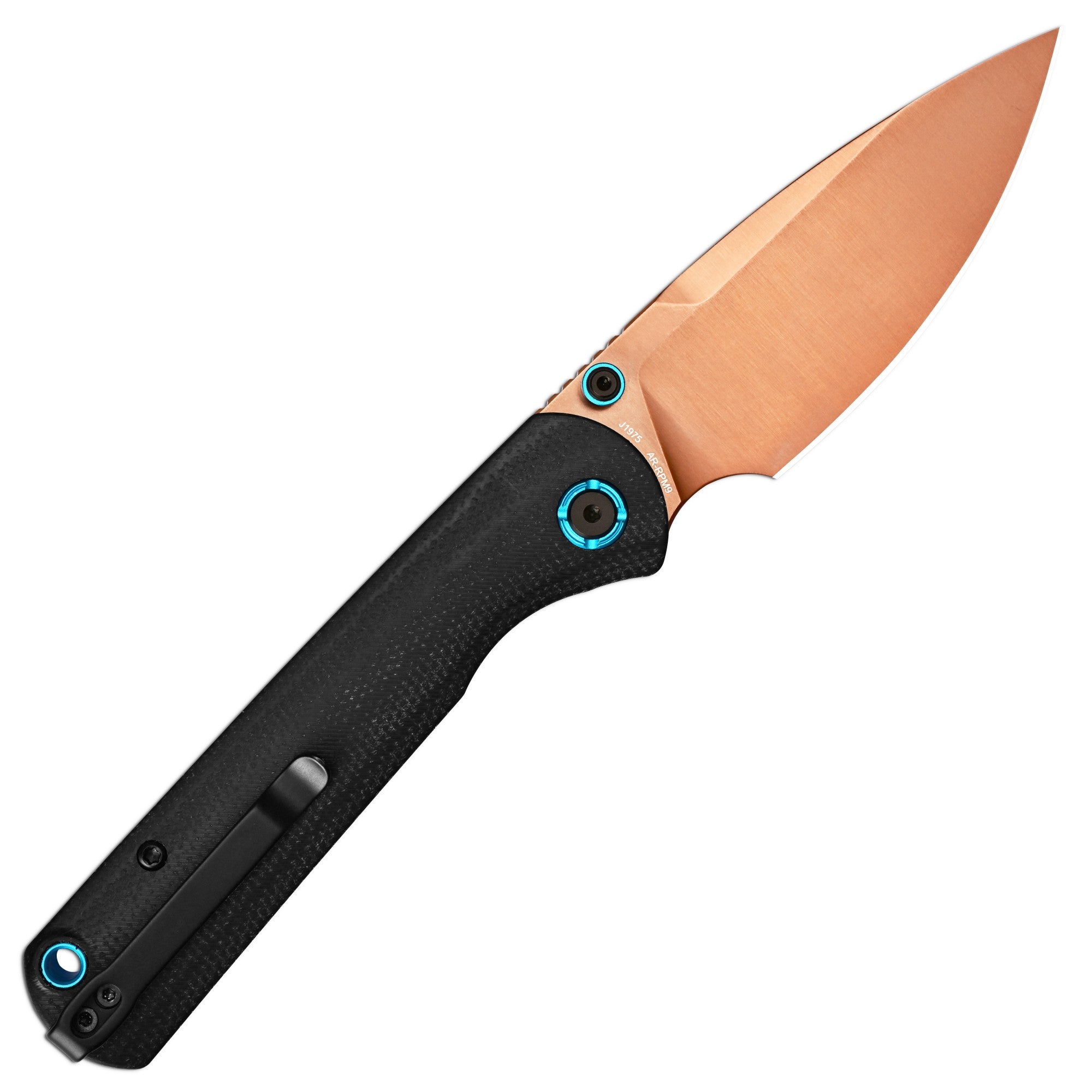 CJRB Latitude Thumb Stud & Top Liner Lock Folding Knife Black Micarta Handle (3.47'' Rose Gold AR-RPM9 Steel Blade) J1975-RBK (Exclusive)