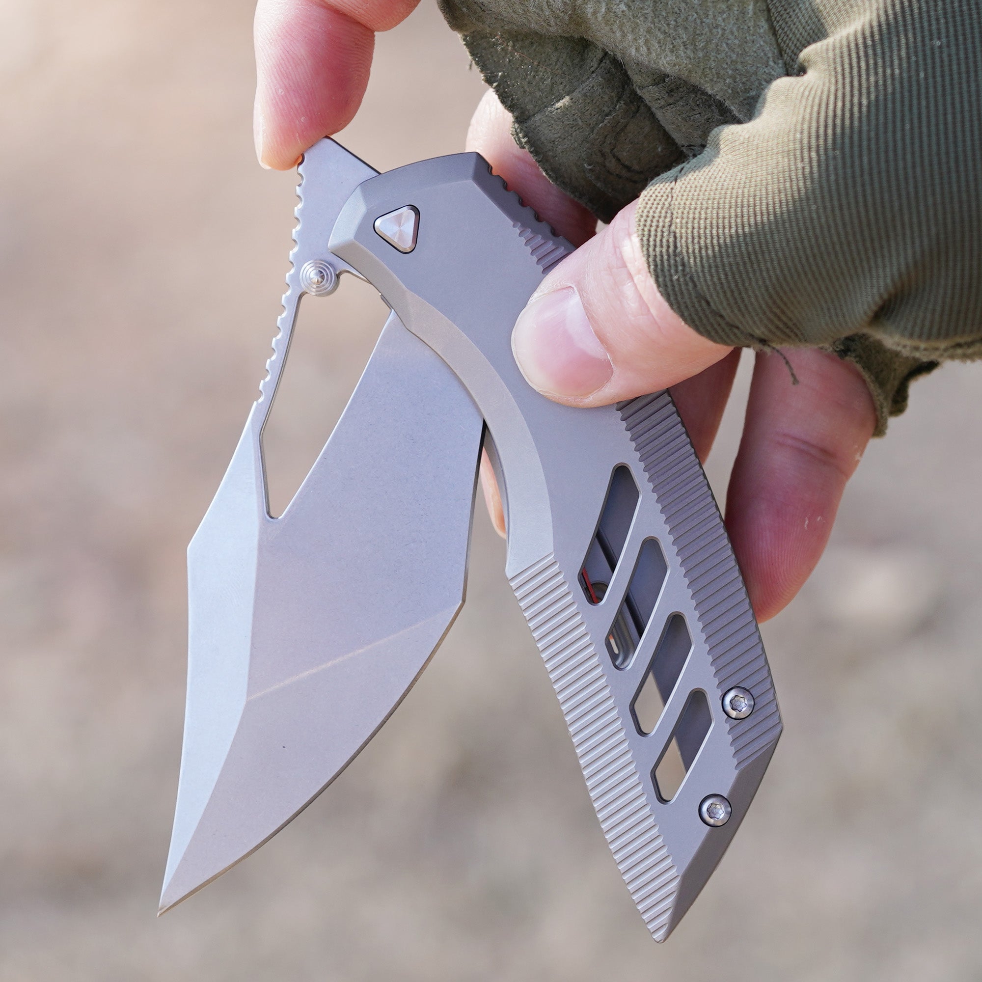 Artisan Cutlery Dark Wing 1887G-GY titanium handle folding knife