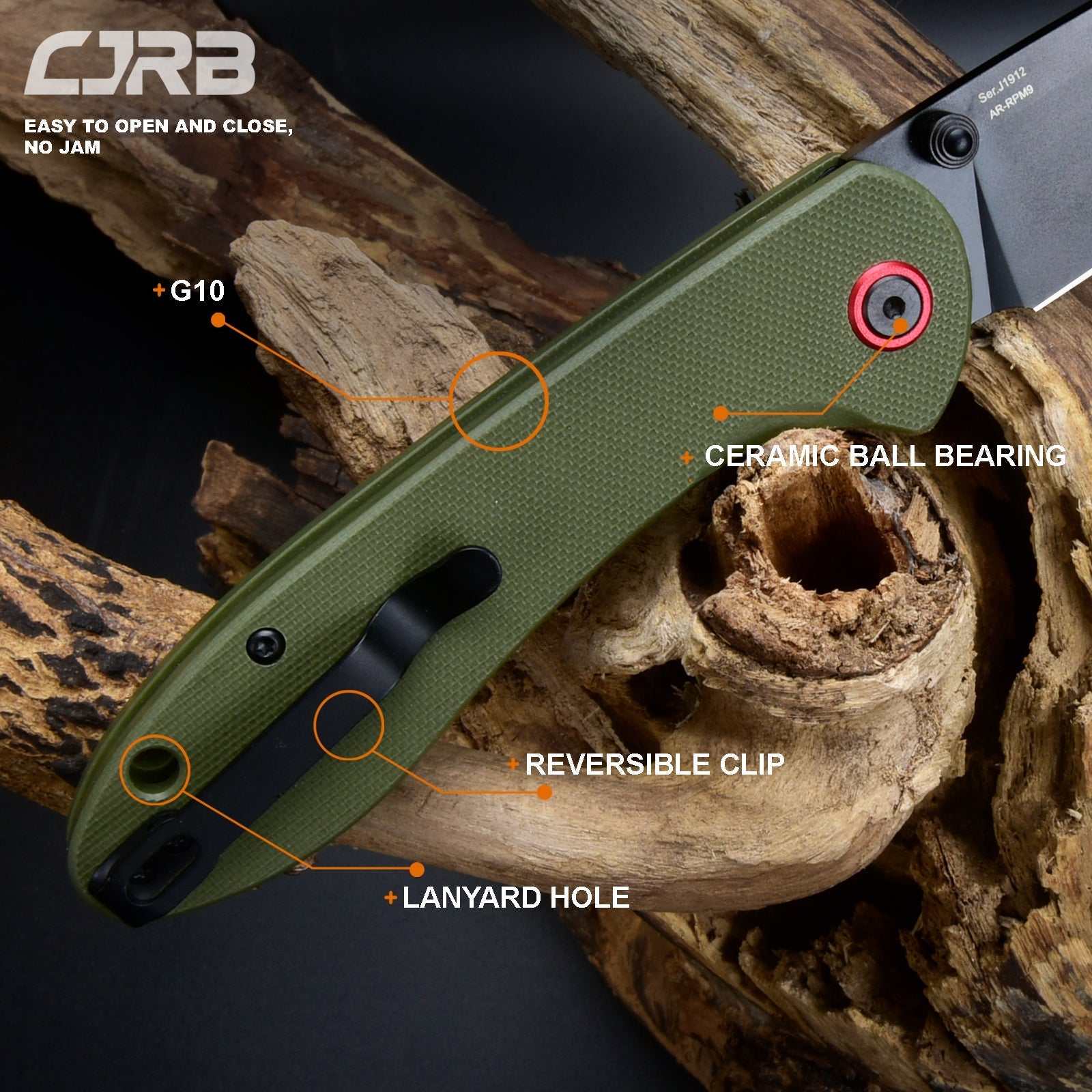 CJRB Feldspar J1912-BGN folding knife side view