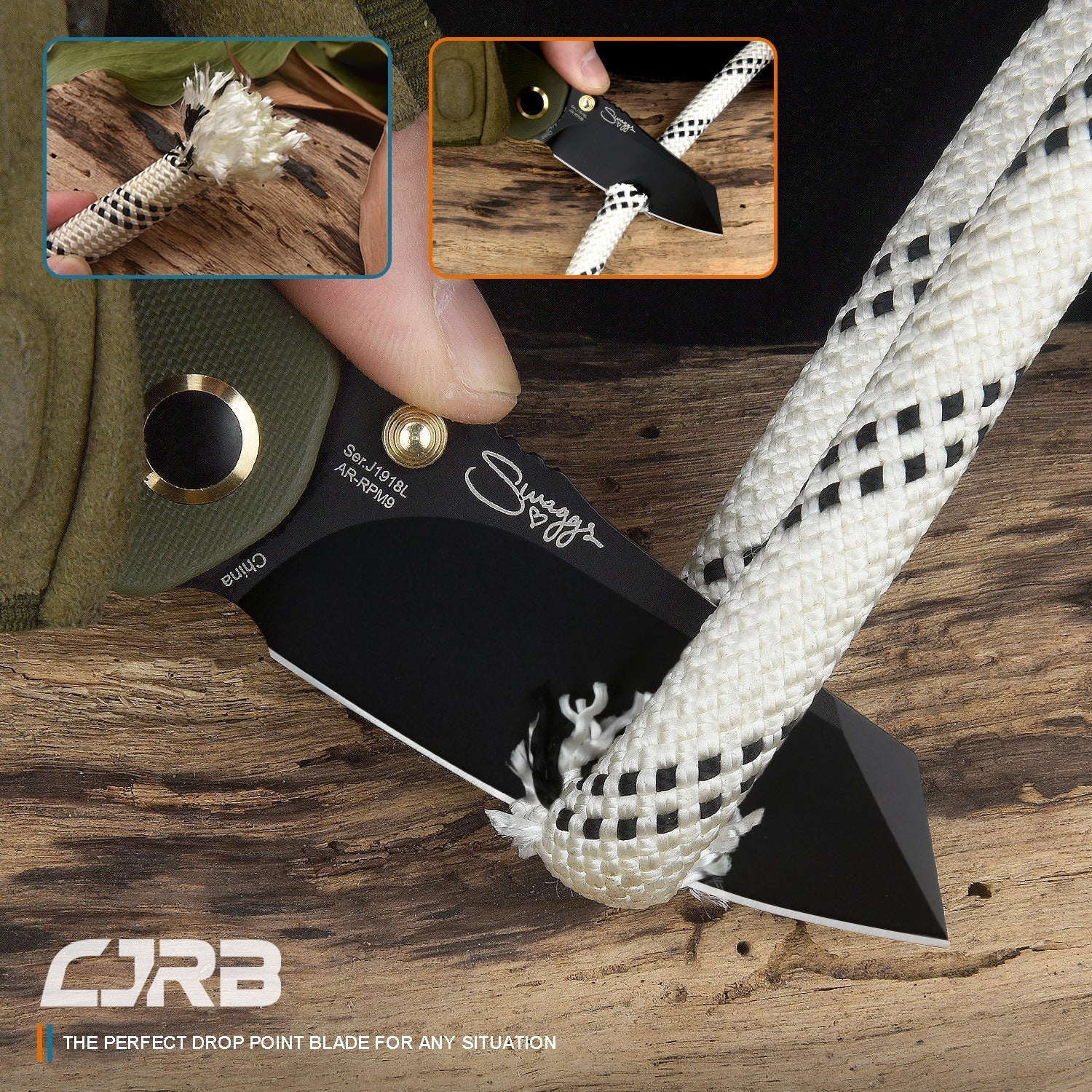 CJRB More Maileah J1918L-BGN folding knife with black steel handle