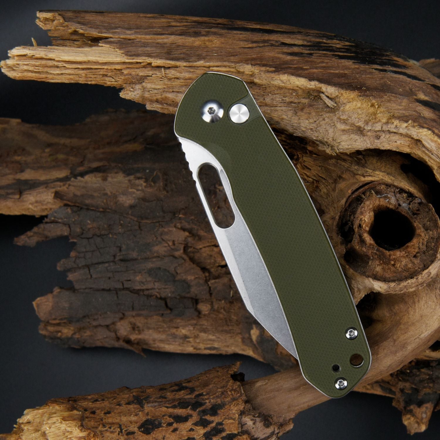 CJRB Pyrite Alt Wharncliffe J1925A-GN folding knife side view