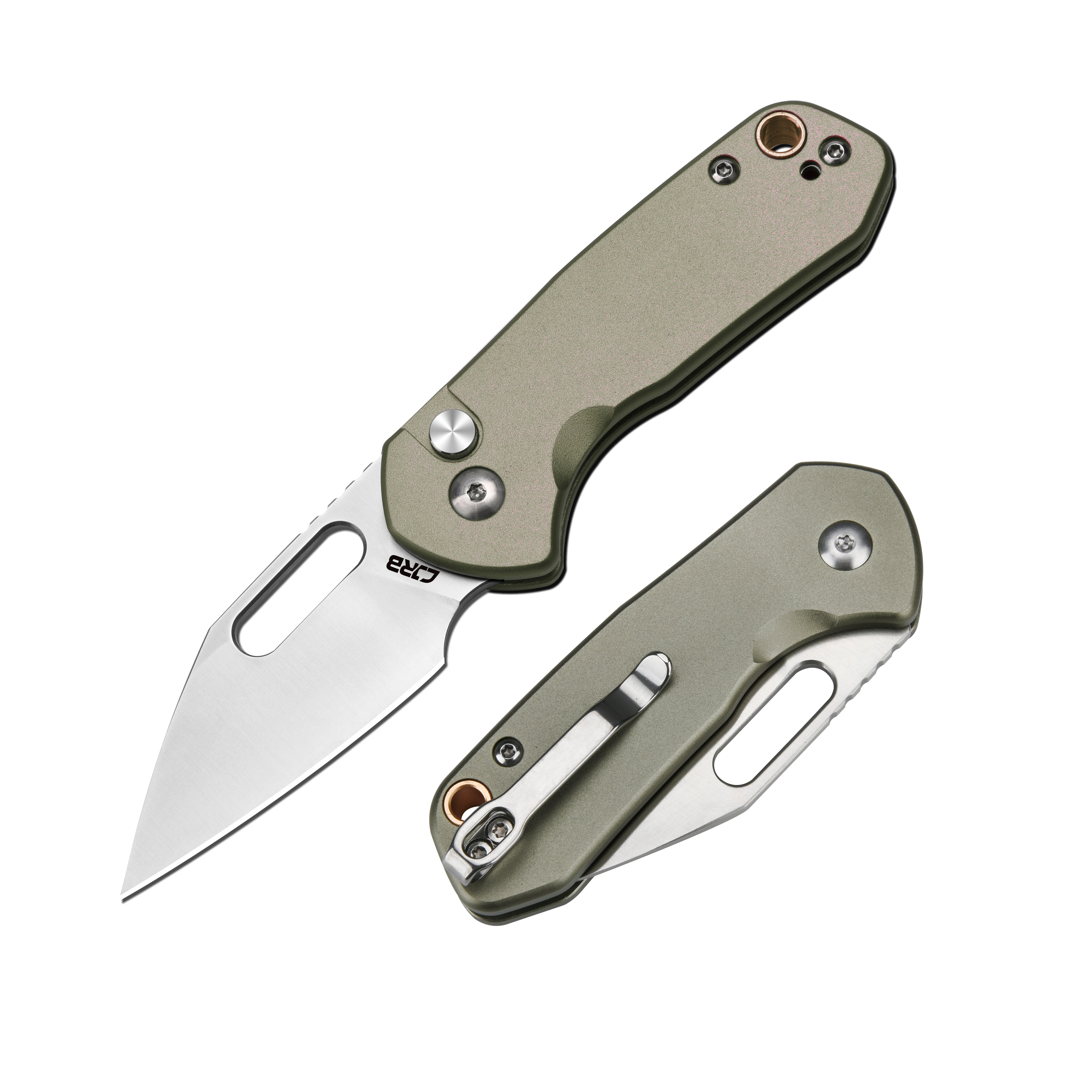 CJRB Mini Pyrite J1933-GN folding knife with green steel handle