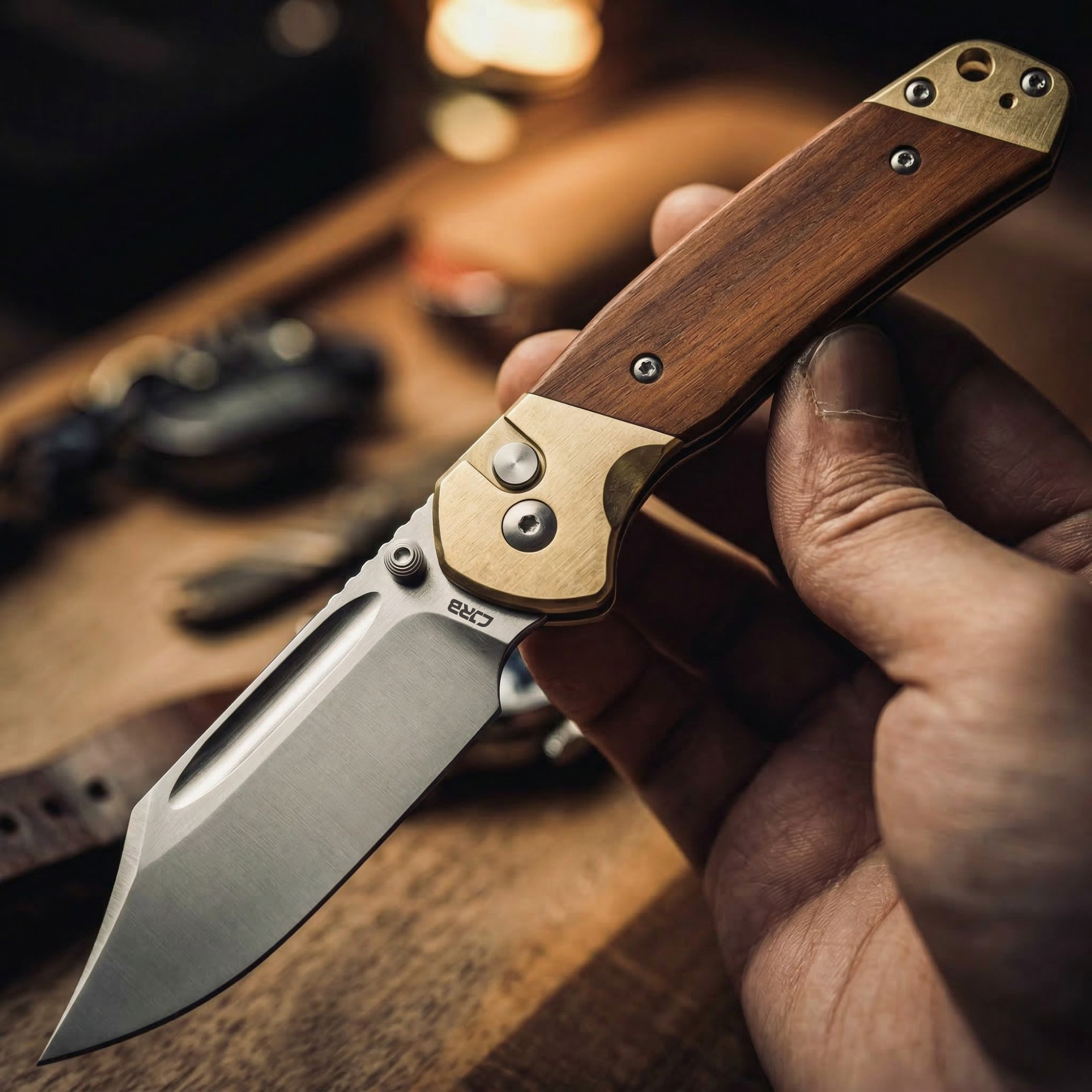 CJRB Bowie Pyrite J1942 folding knife side view