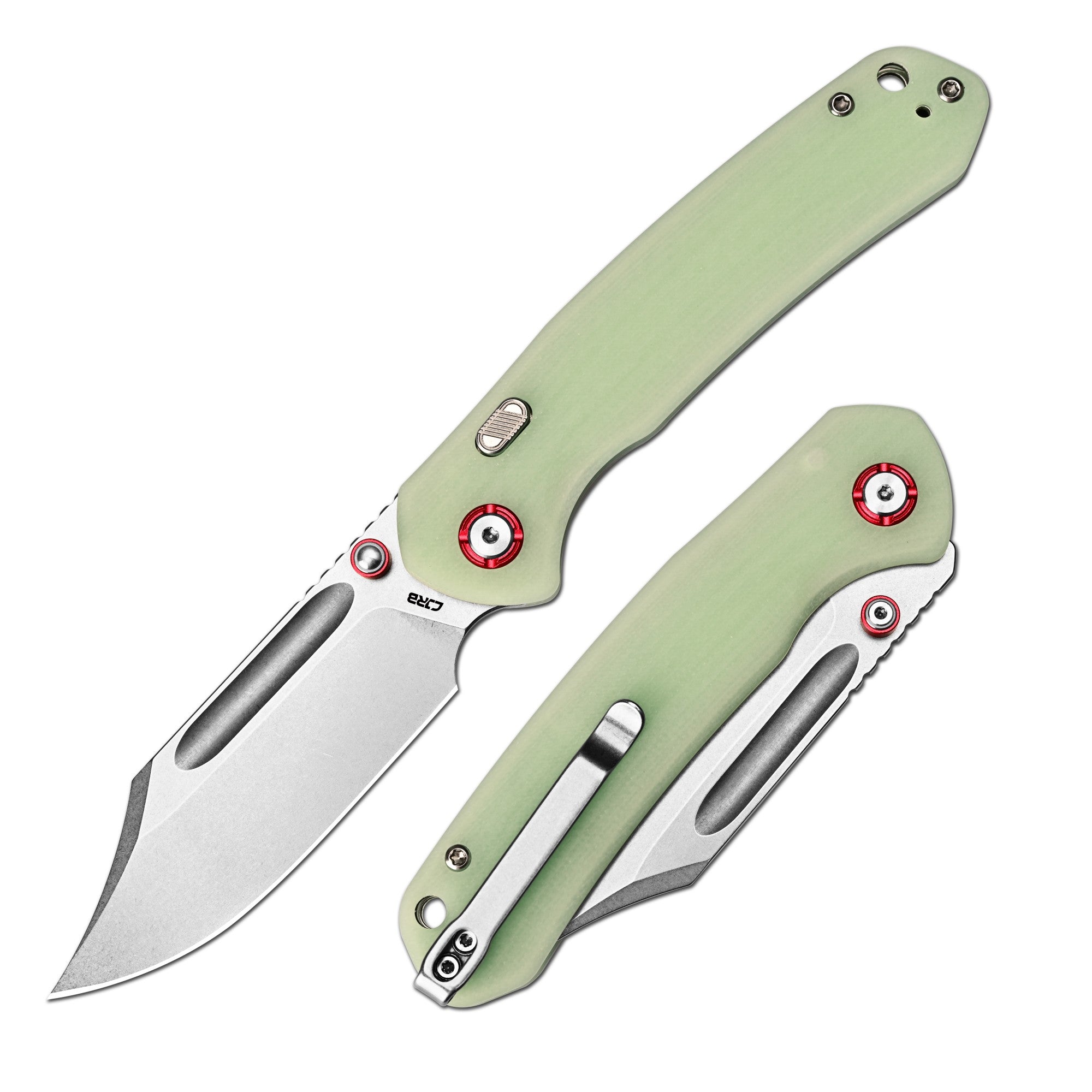 CJRB Bowie Pyrite Thumb Stud & Top Liner Lock Folding Knife G10(Glow In the Dark) Handle (3.35'' AR-RPM9 Steel Stone Wash Blade) J1942X-GD
