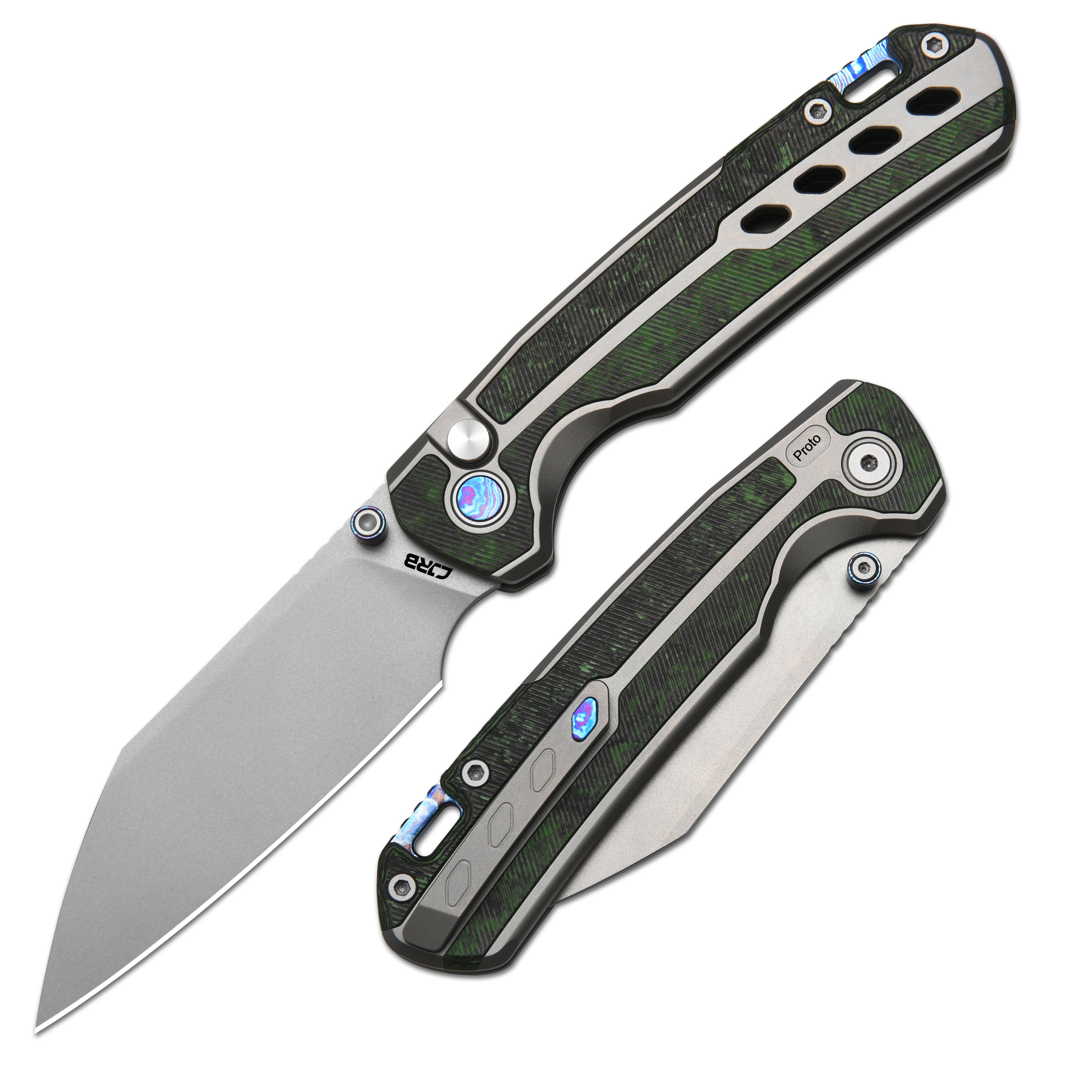 CJRB Interstellar Pyrite Light J1945G-JWCF folding knife with gray Fat Carbon handle