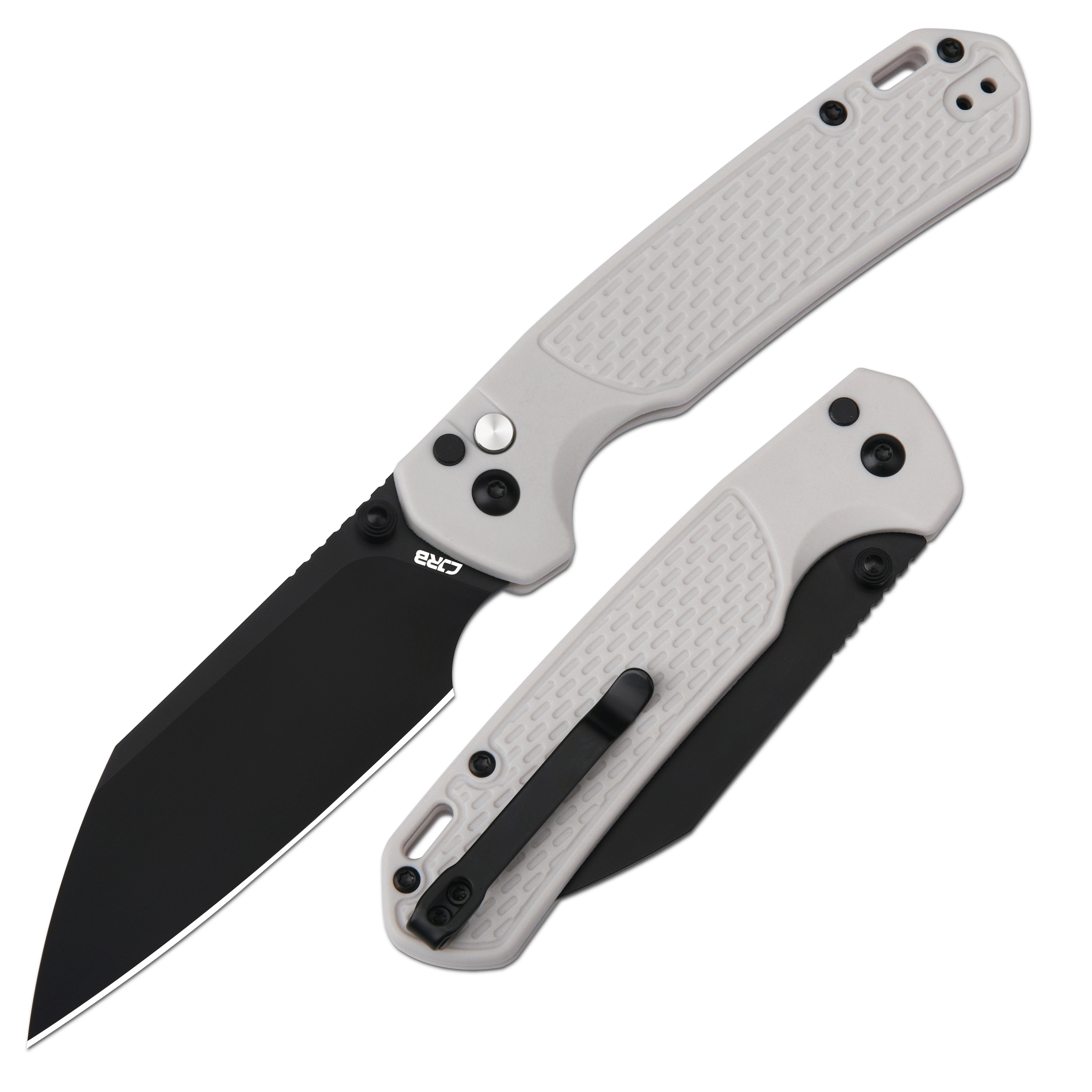CJRB Large Pyrite Light J1945L-BGY folding knife with black FRN handle