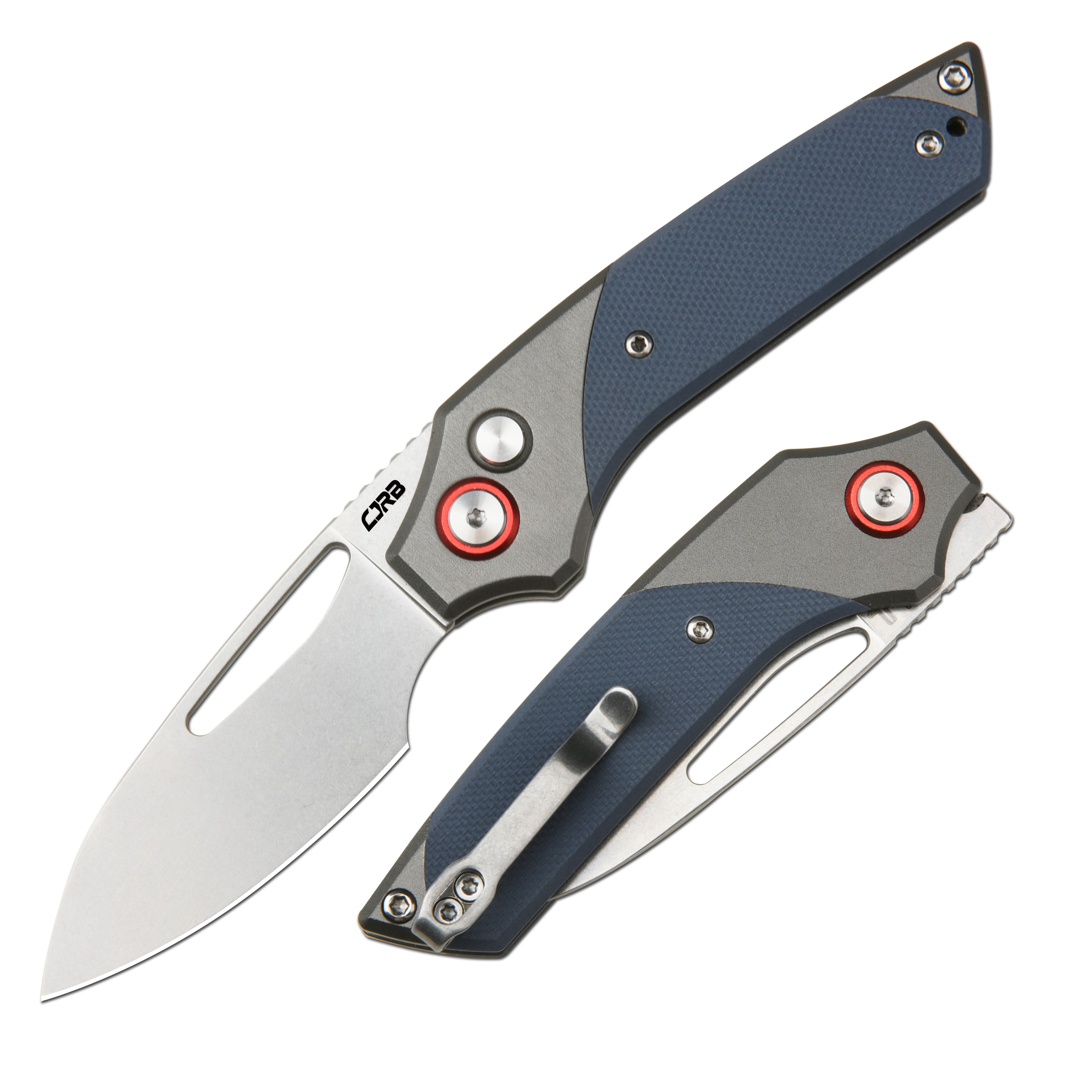 CJRB Version J1949-GY folding knife with blue G10 handle