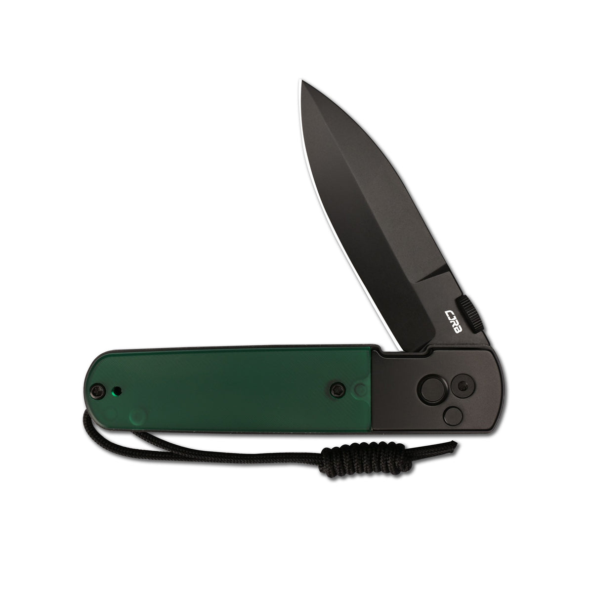 CJRB Locust Button Lock with Safety Switch Folding Knife Green PC Inlay & Black PVD Steel Handle (3.15'' AR-RPM9 Steel Black PVD Coating Blade) J1951-BGPC (Exclusive)