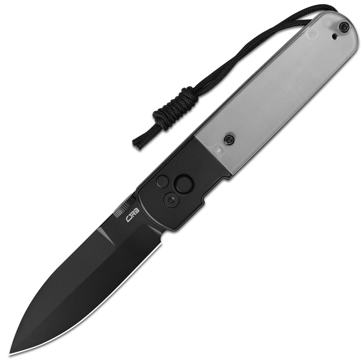 CJRB Locust Button Lock with Safety Switch Folding Knife Clear PC Inlay & Black PVD Steel Handle (3.15'' AR-RPM9 Steel Black PVD Coating Blade) J1951-BWPC (Exclusive)