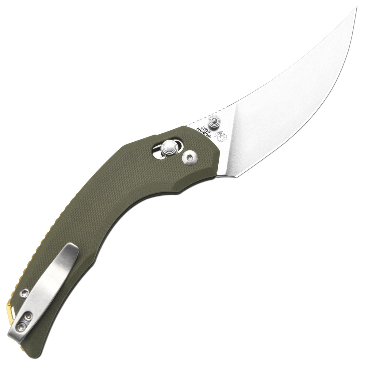 CJRB Nanner Front Flipper & Crossbar Lock Folding Knife Green G10 Handle (3.23'' Stone Polish AR-RPM9 Steel Blade) J1955-GN