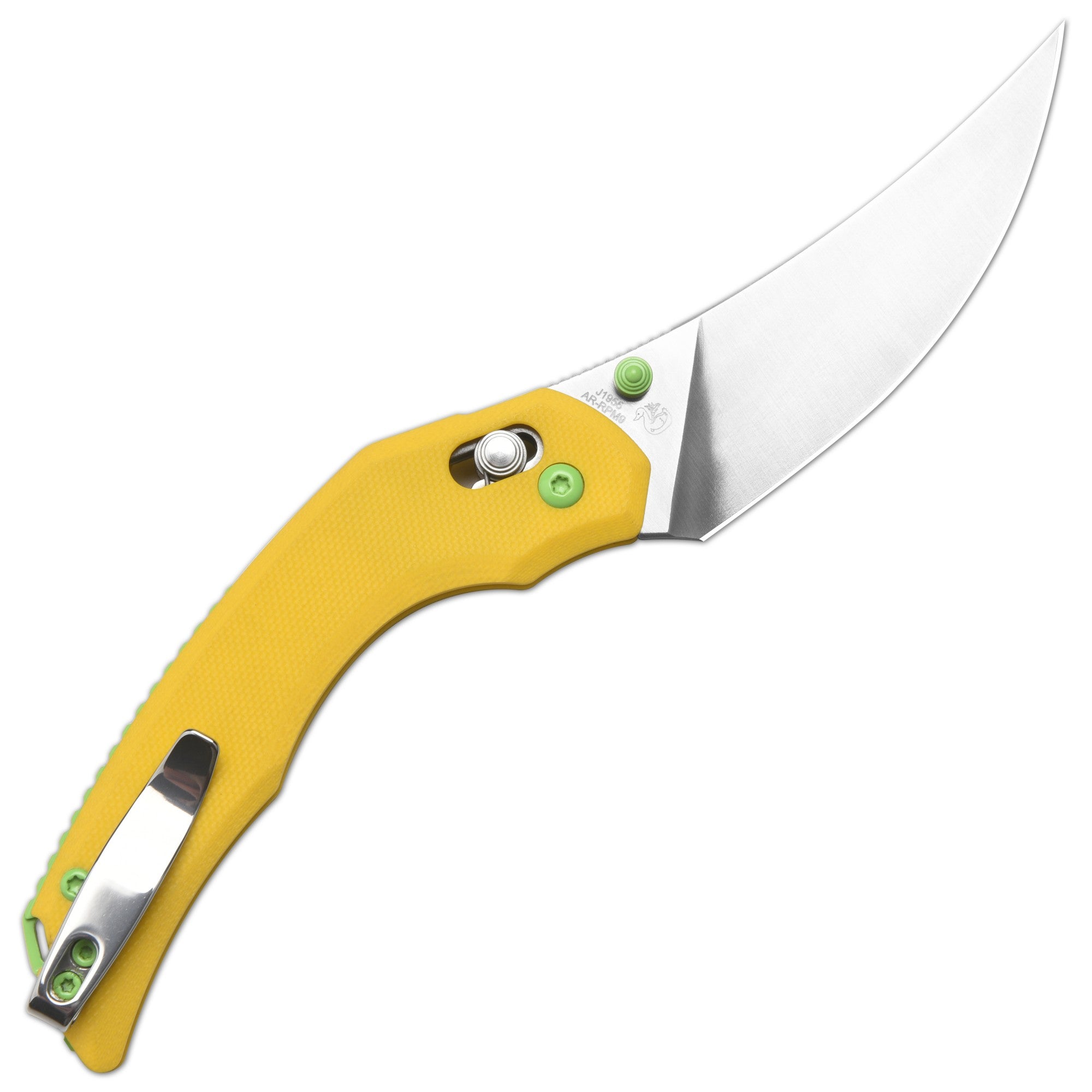 CJRB Nanner Front Flipper & Crossbar Lock Folding Knife Yellow G10 Handle (3.23'' Stone Polish AR-RPM9 Steel Blade) J1955-YE