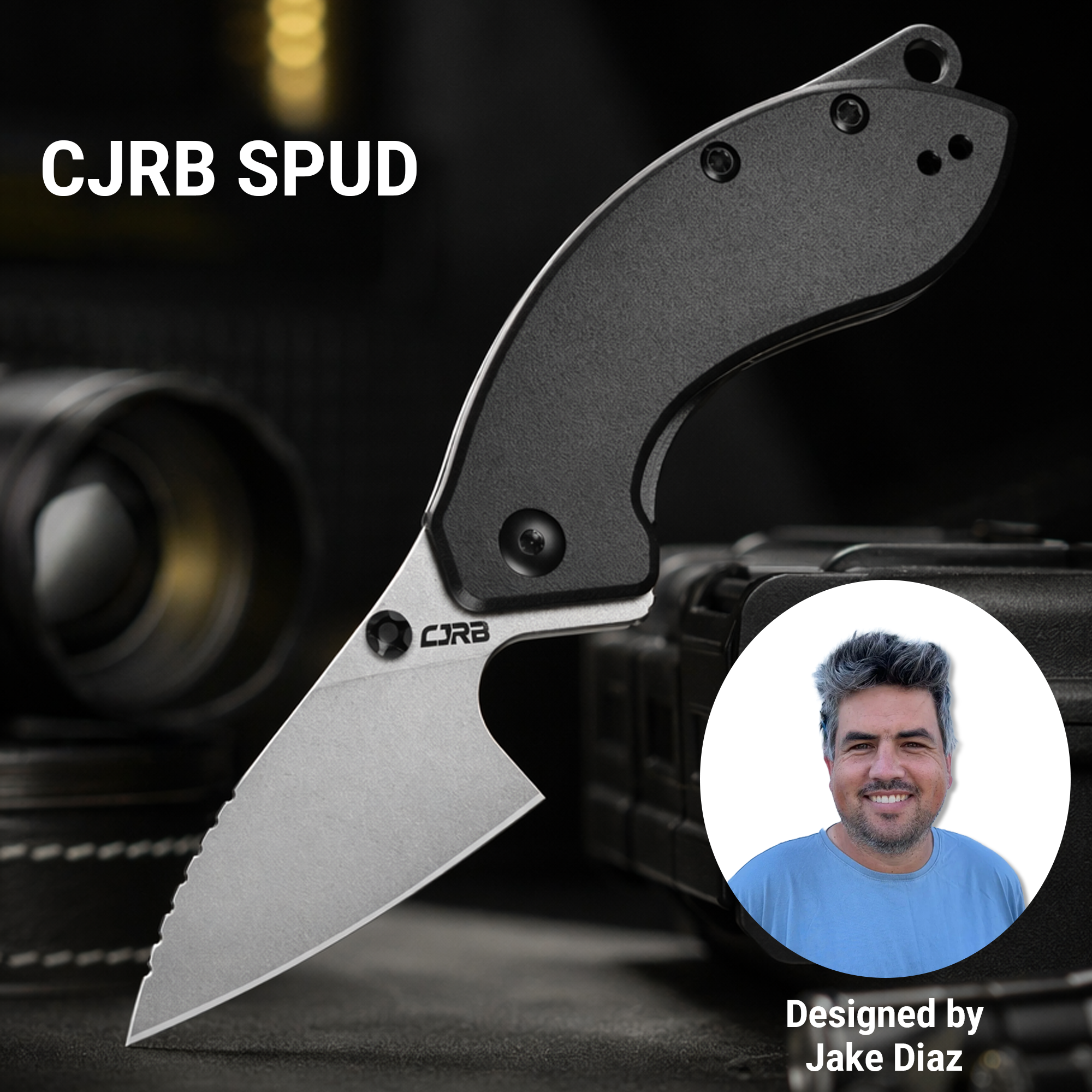 CJRB Spud Thumb Stud & Liner Lock Neck Knife Black Aluminum Handle(2.34'' AR-RPM9 Steel Stone Wash Blade) J1971-BK