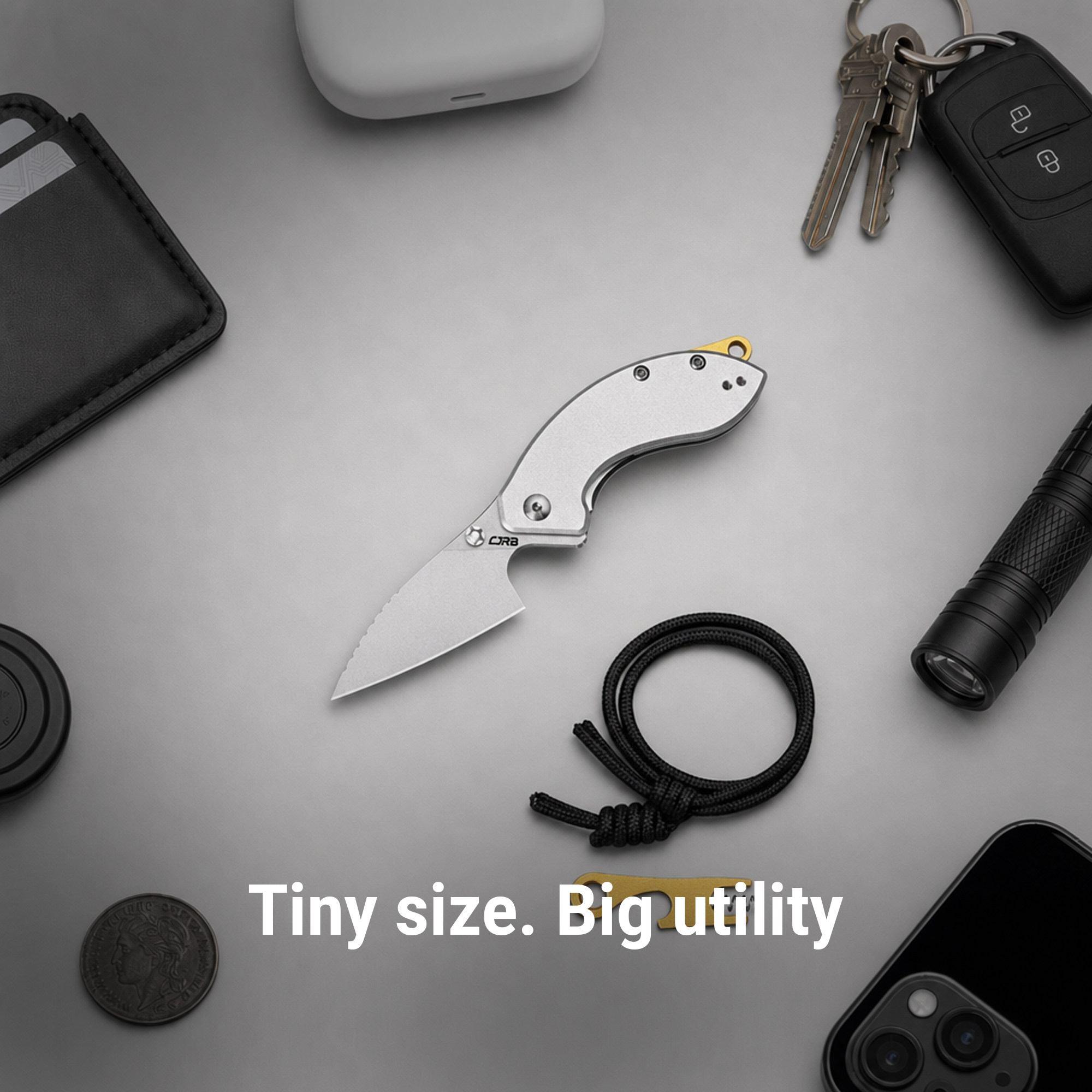 CJRB Spud Thumb Stud & Liner Lock Neck Knife Gray Aluminum Handle(2.34'' AR-RPM9 Steel Stone Wash Blade) J1971-GY