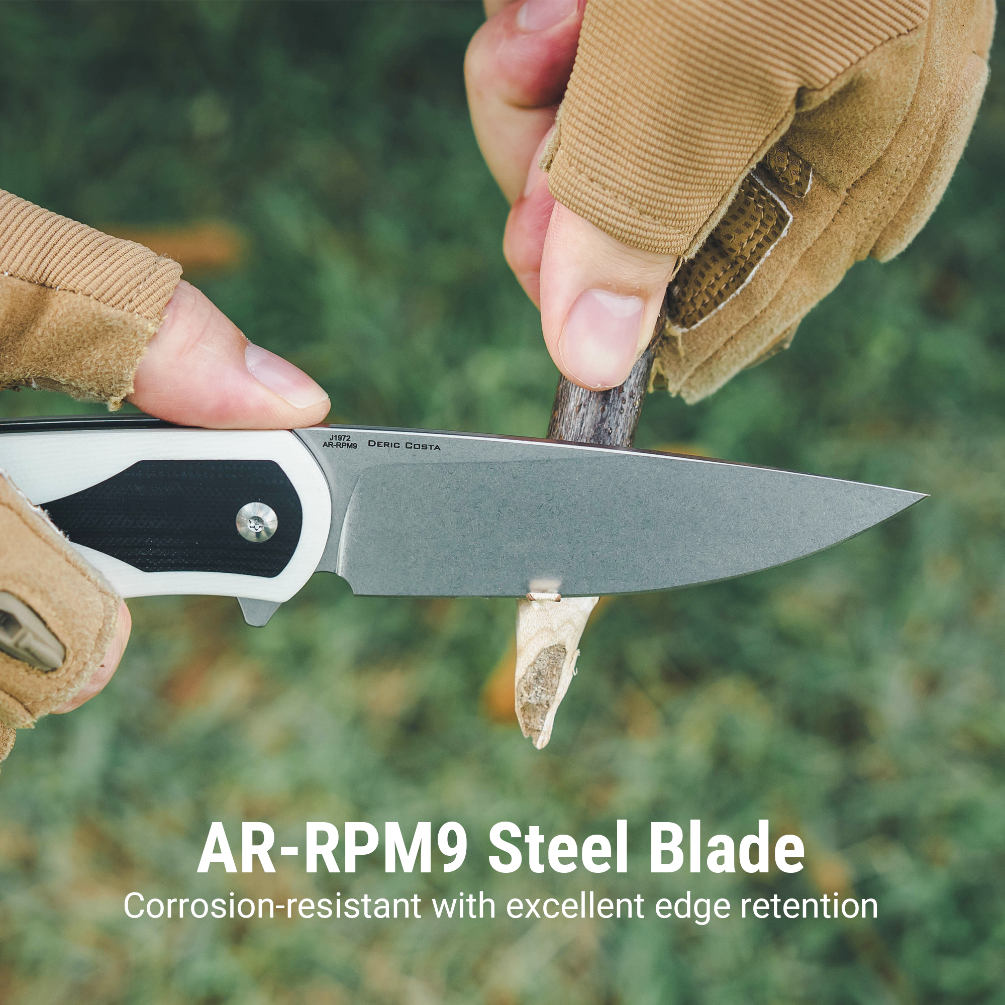 CJRB Rodayo Flipper & Liner Lock Folding Knife White G10 Handle (3.78'' Stone Wash AR-RPM9 Steel Blade) J1972-WBK